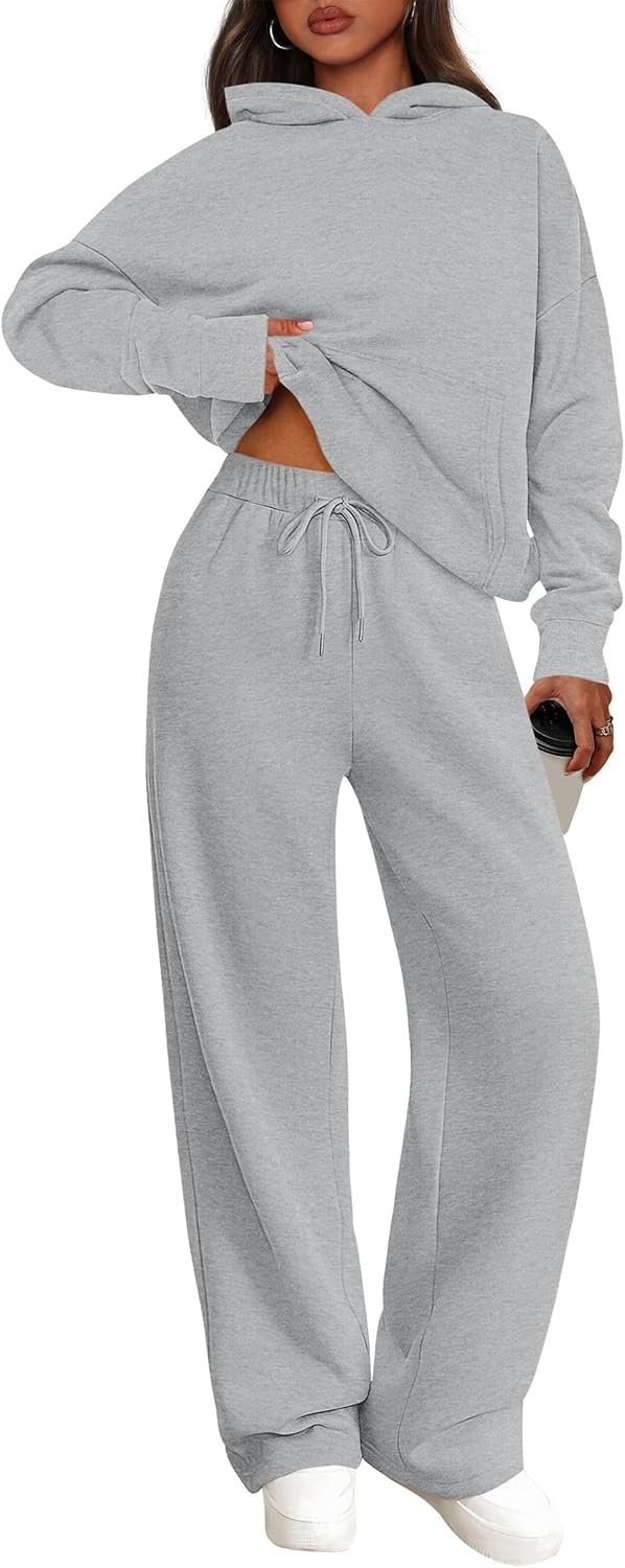 PRETTYGARDEN Women’s 2 Piece Outfits Spring Sweatsuits Oversized Hoodies Wide Leg Sweatpants Tracksuits Lounge Matching Sets