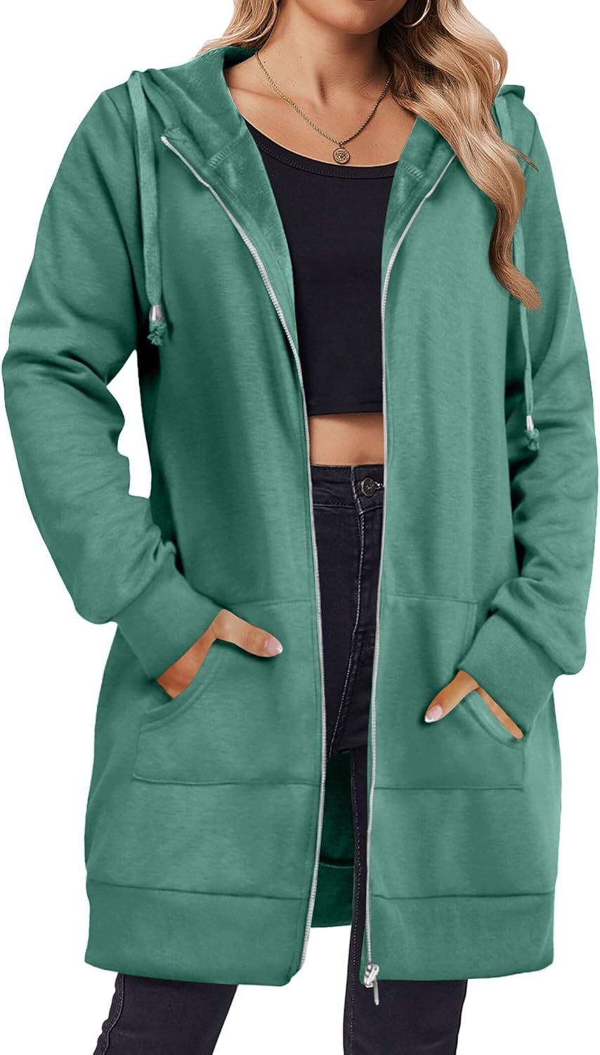 Zeagoo Women’s Zip Up Hoodies Long Tunic Sweatshirts Oversized Fleece Casual Long Sleeve 2026 Fall Hoodie Jacket Coat