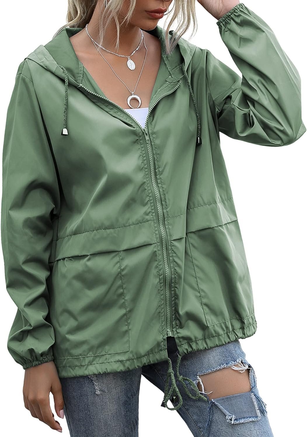 Women’s Raincoats Lightweight Waterproof Windproof Adjustable Windbreaker Rain Jackets Hooded with Pockets S-XXL