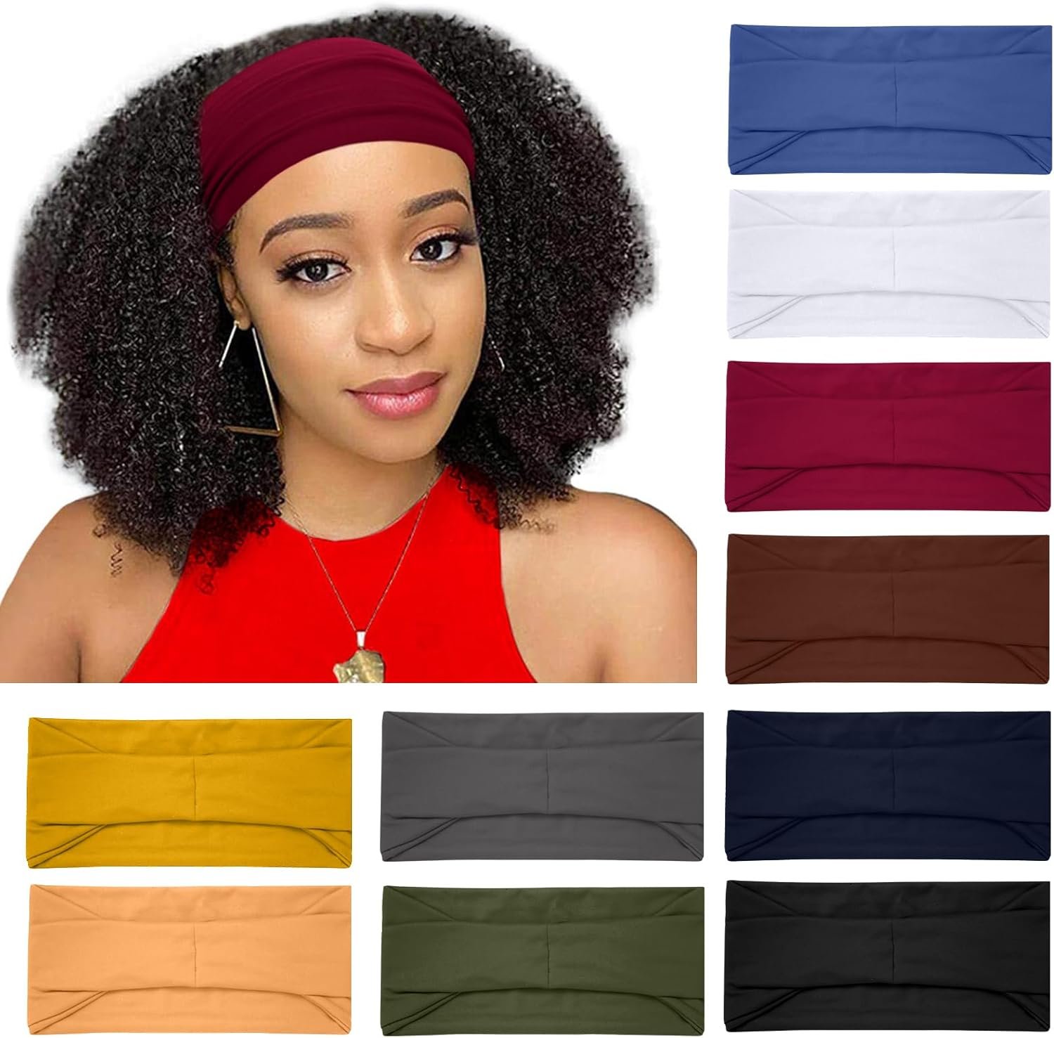 RITOPER Wide Headbands for Women Non Slip, Workout Yoga Running Womens Headband Boho Hair Bands for Women’s Hair, Thick Sweat Head Bands Solid Head Wraps Bandana