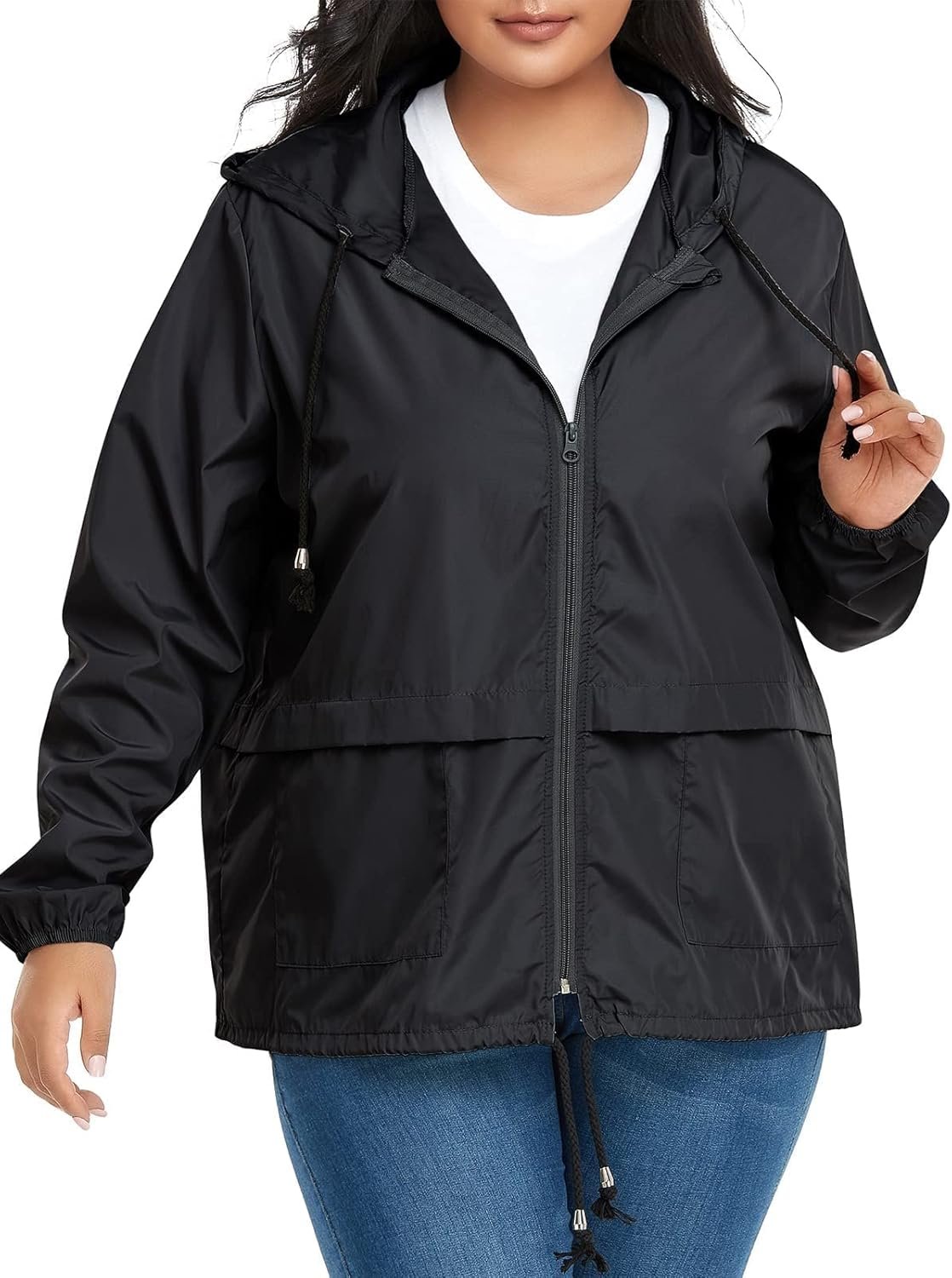 Century Star Plus Size Rain Jackets for Women Waterproof Hooded, Lightweight Packable Windbreaker Roomy Fit
