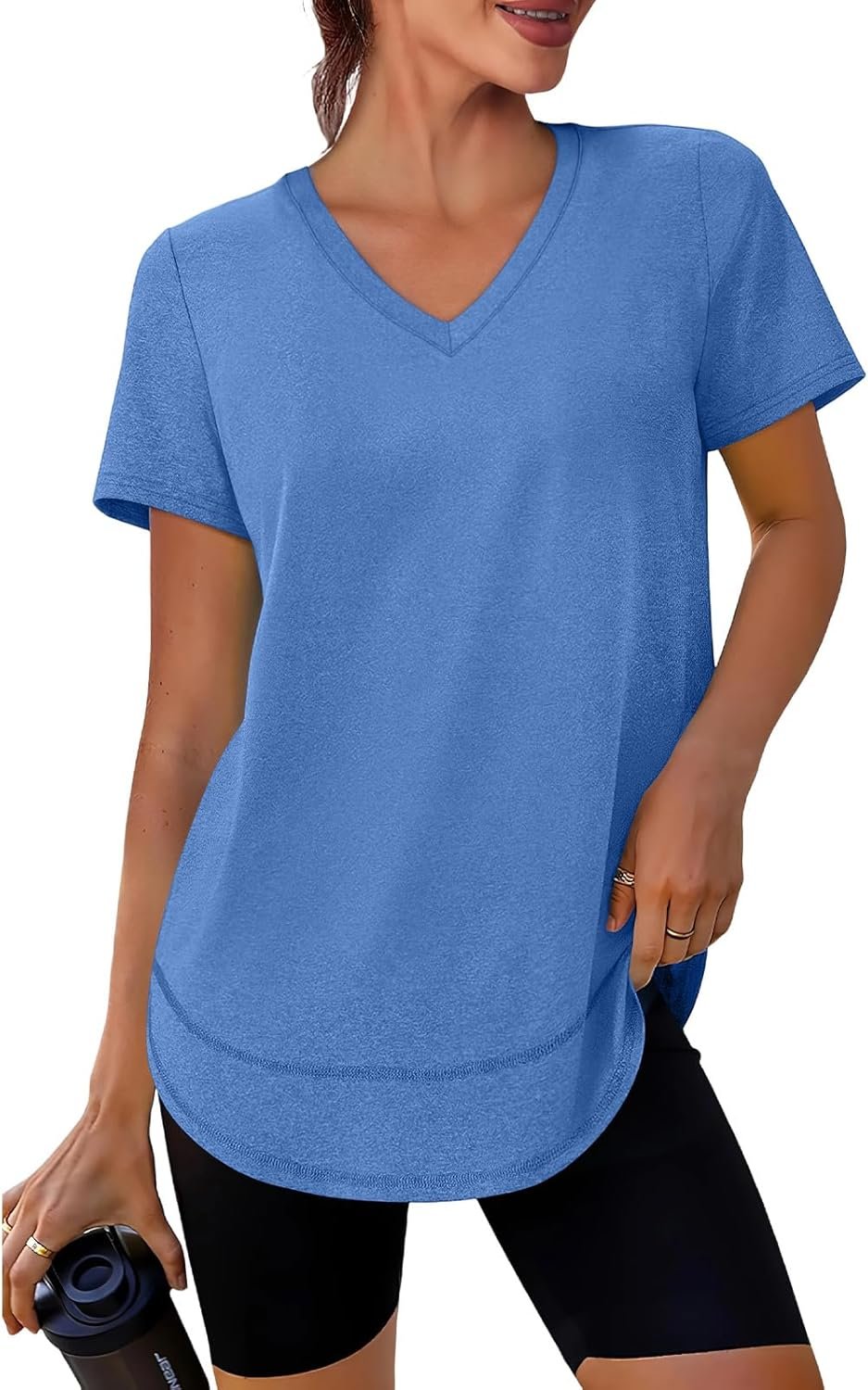 XIEERDUO Womens Workout Tops Short Sleeve Shirts Sun Protection UPF 50+ Quick Dry Outfits for Hiking Running V Neck S-3XL