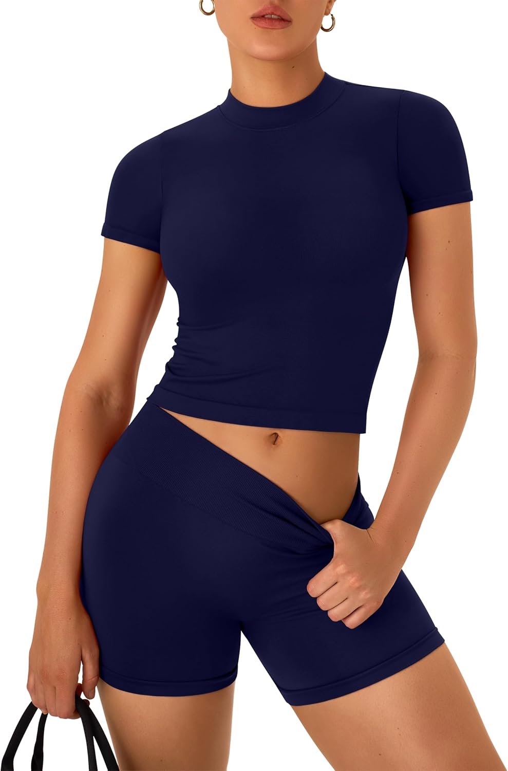 OLCHEE Womens Workout Sets 2 Piece Seamless Summer Outfits Scrunch Butt Shorts Crew Neck T-shirt Matching Clothing Set
