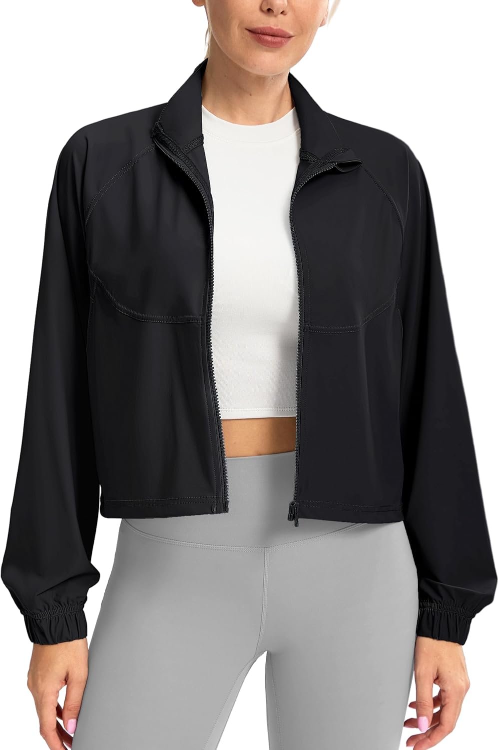 Soothfeel Women’s Athletic workout Jacket Lightweight UPF 50+ Long Sleeve Sun Protection Shirts Zip Up Cropped Hiking Tops