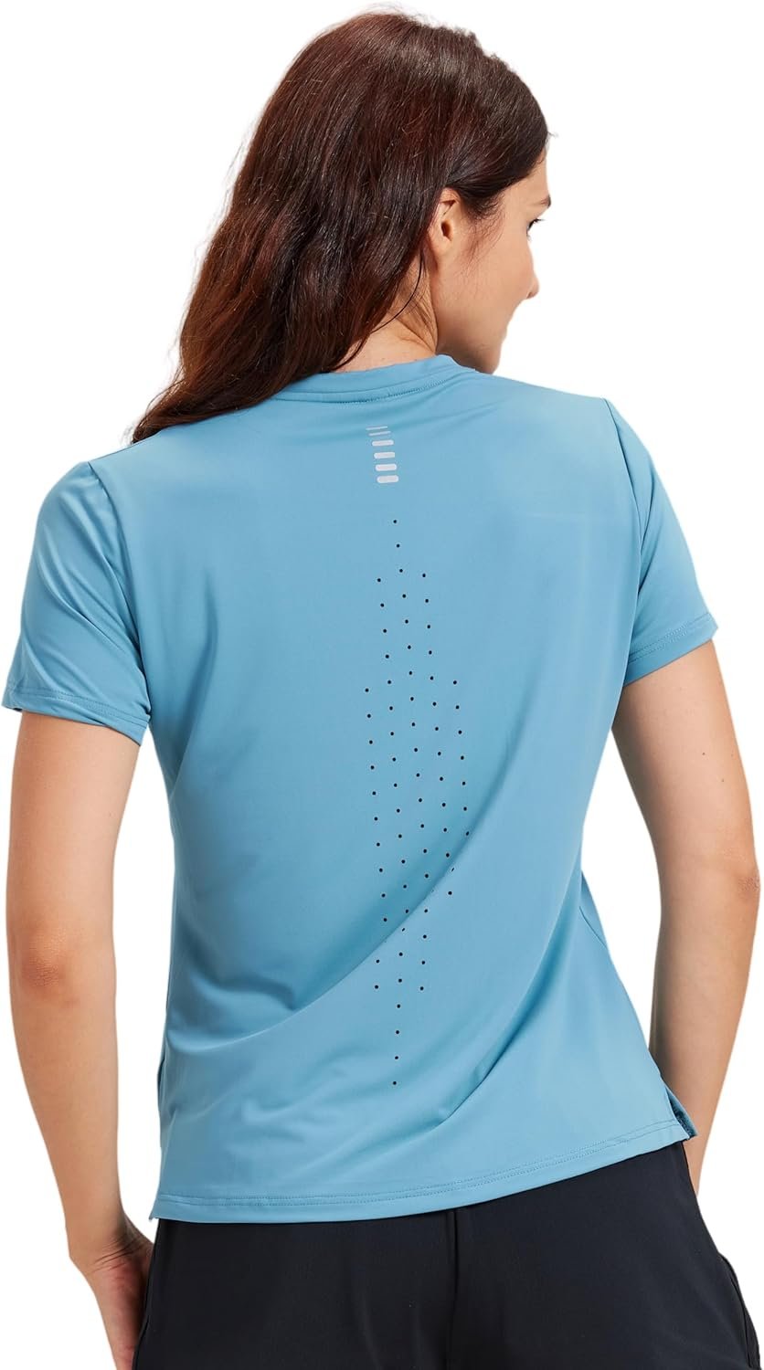 Yoga Women Short Sleeve T-Shirts UPF 30+ Sun Protection Quick Dry Athletic Running Workout Tops Ultra-Soft