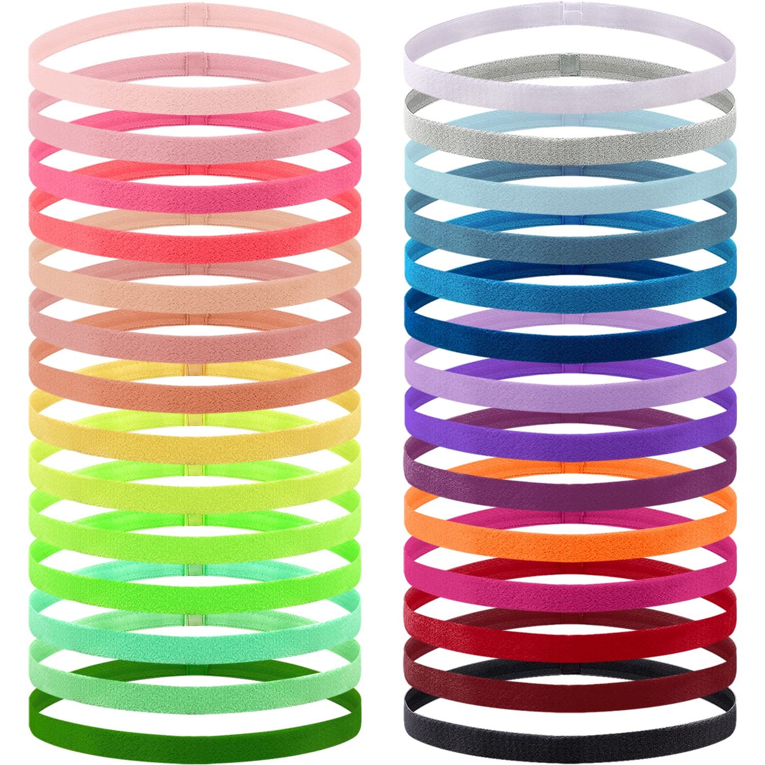 Duufin 28 Pieces Hairband, 28 Colors Non Slip Elastic Headbands for Women Men and Girls, 1cm Wide Polyester Sports Headbands with Silicone Grip for Exercise, Workout, Yoga, Running, 28 Count