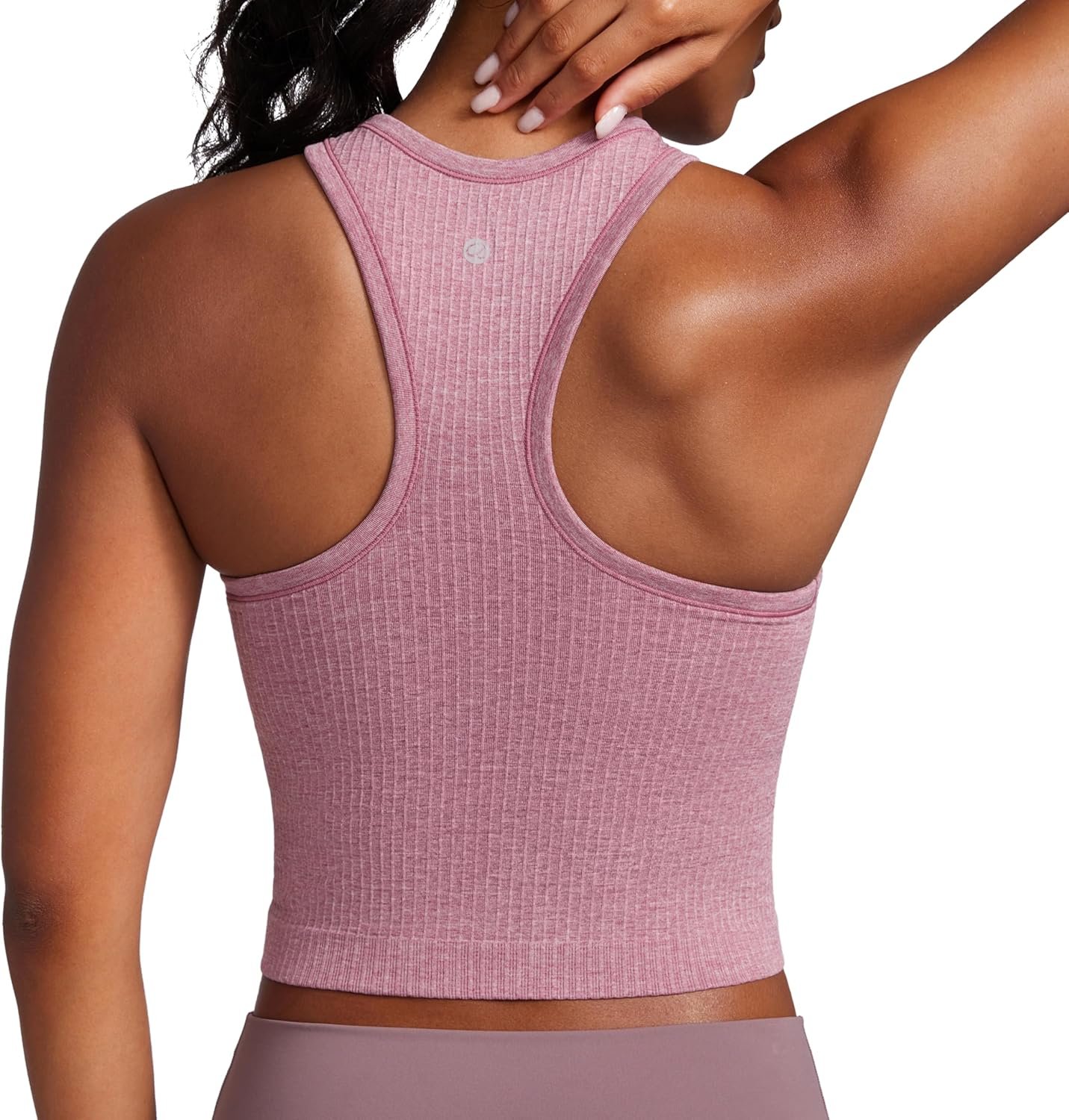CRZ YOGA Seamless Ribbed High Neck Crop Tank Tops for Women – Longline Racerback Padded Sports Bras