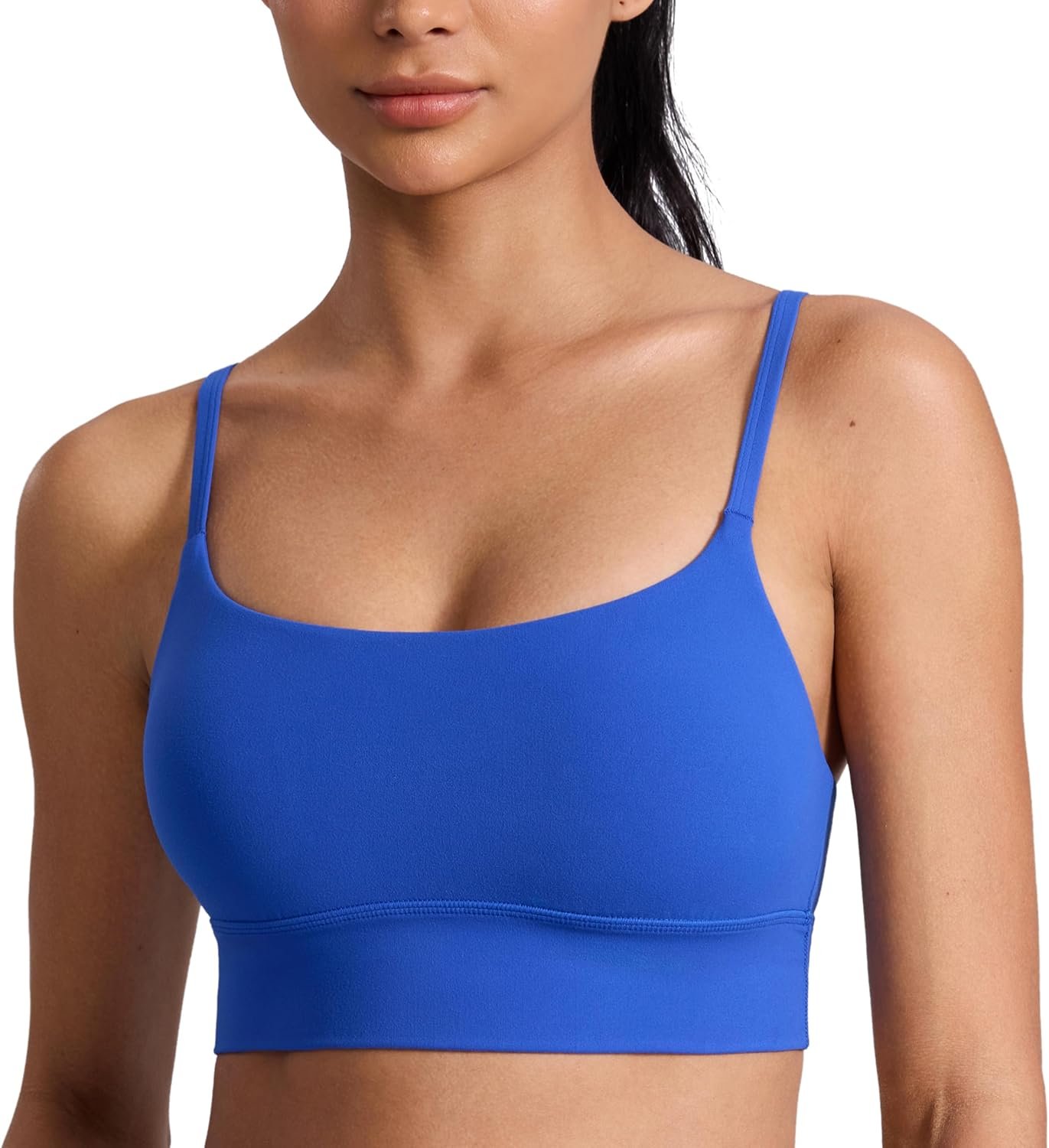 CRZ YOGA Butterlift Scoop Neck Longline Sports Bras for Women – Padded Cami Tank Adjustable Spaghetti Strap Workout Crop Top