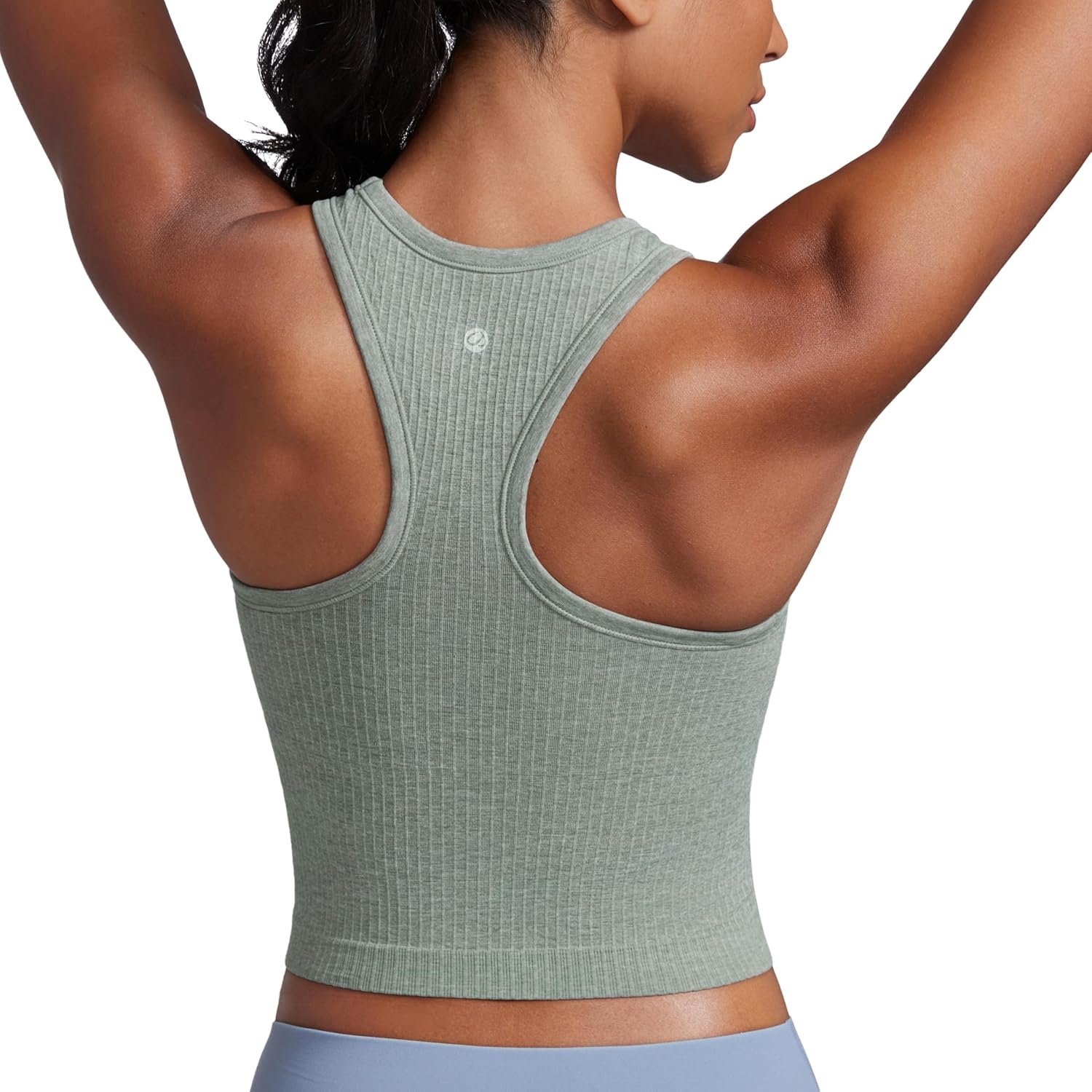 CRZ YOGA Seamless Ribbed High Neck Crop Tank Tops for Women – Longline Racerback Padded Sports Bras