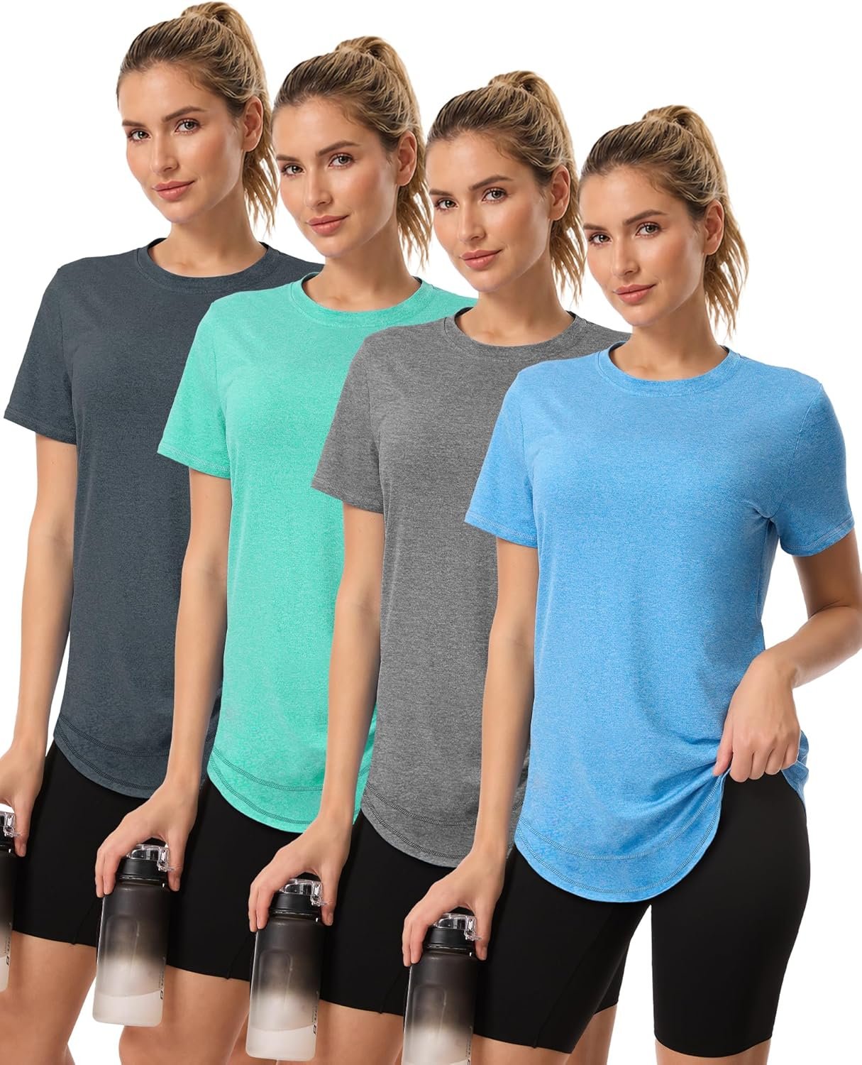 4 Pack Womens Workout Tops Short Sleeve Shirts Sun Protection UPF 50+ Quick Dry Running Outfits for Gym Hiking Loose Fit
