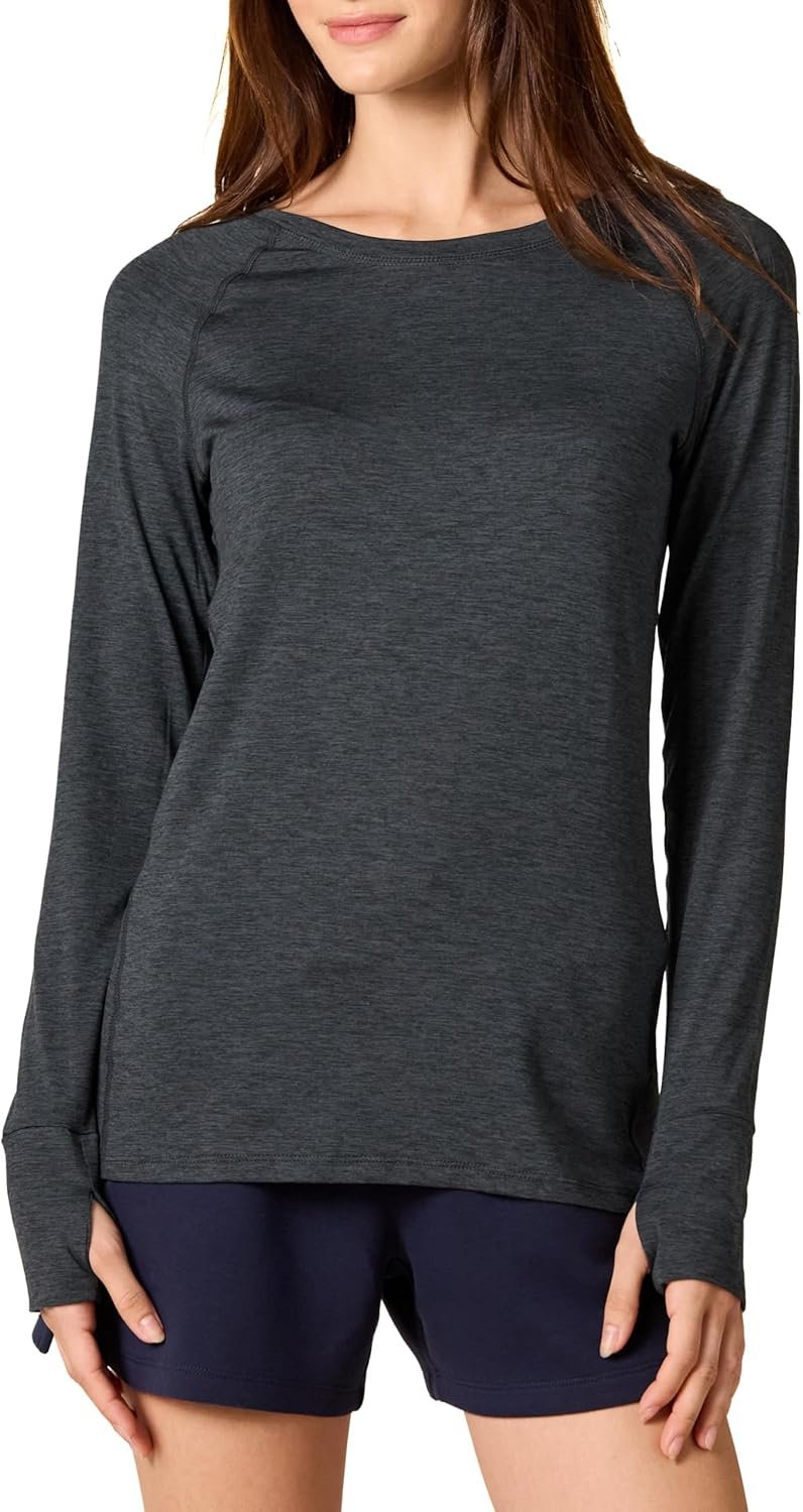 Amazon Essentials Womens Brushed Tech Stretch Long-Sleeve Crewneck Shirt (Available in Plus Size)