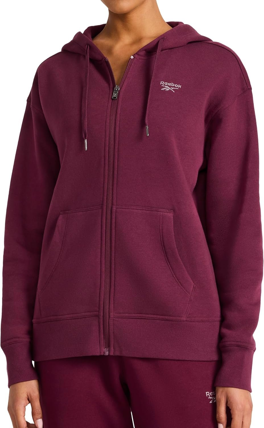 Reebok Women’s Rhinestone Full-zip Hoodie, Standard Fit, Midweight Cotton-poly Fabric