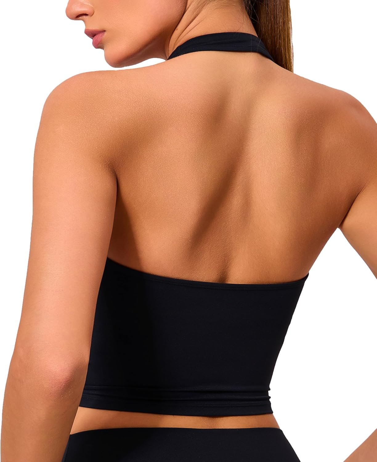 Oalka Women’s Halter Sports Bra Longline Yoga Bra Gym Cropped Shirt Workout Tank Tops