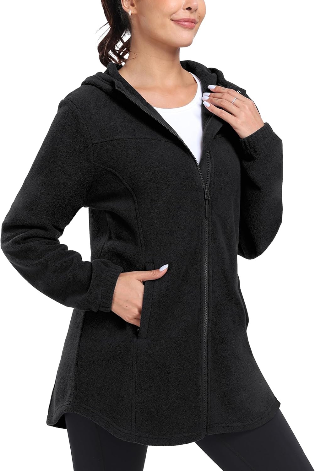 MoFiz Women’s Long Fleece Zip Up Hoodies Long Sleeve Full Zip Soft Warm Polar Fleece Jacket Coat with Pocket for Fall Winter