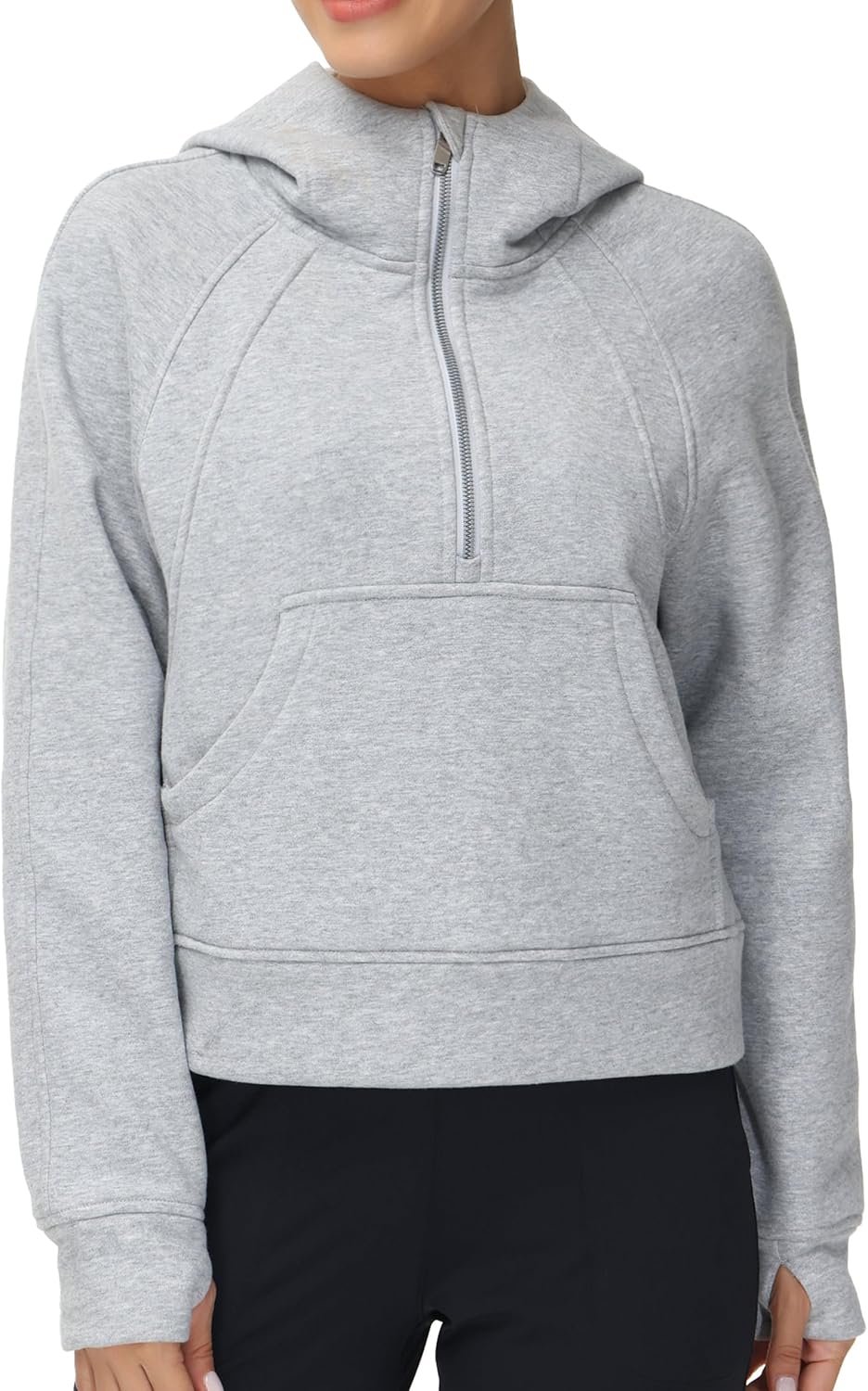 THE GYM PEOPLE Womens’ Hoodies Half Zip Long Sleeve Fleece Crop Pullover Sweatshirts with Pockets Thumb Hole