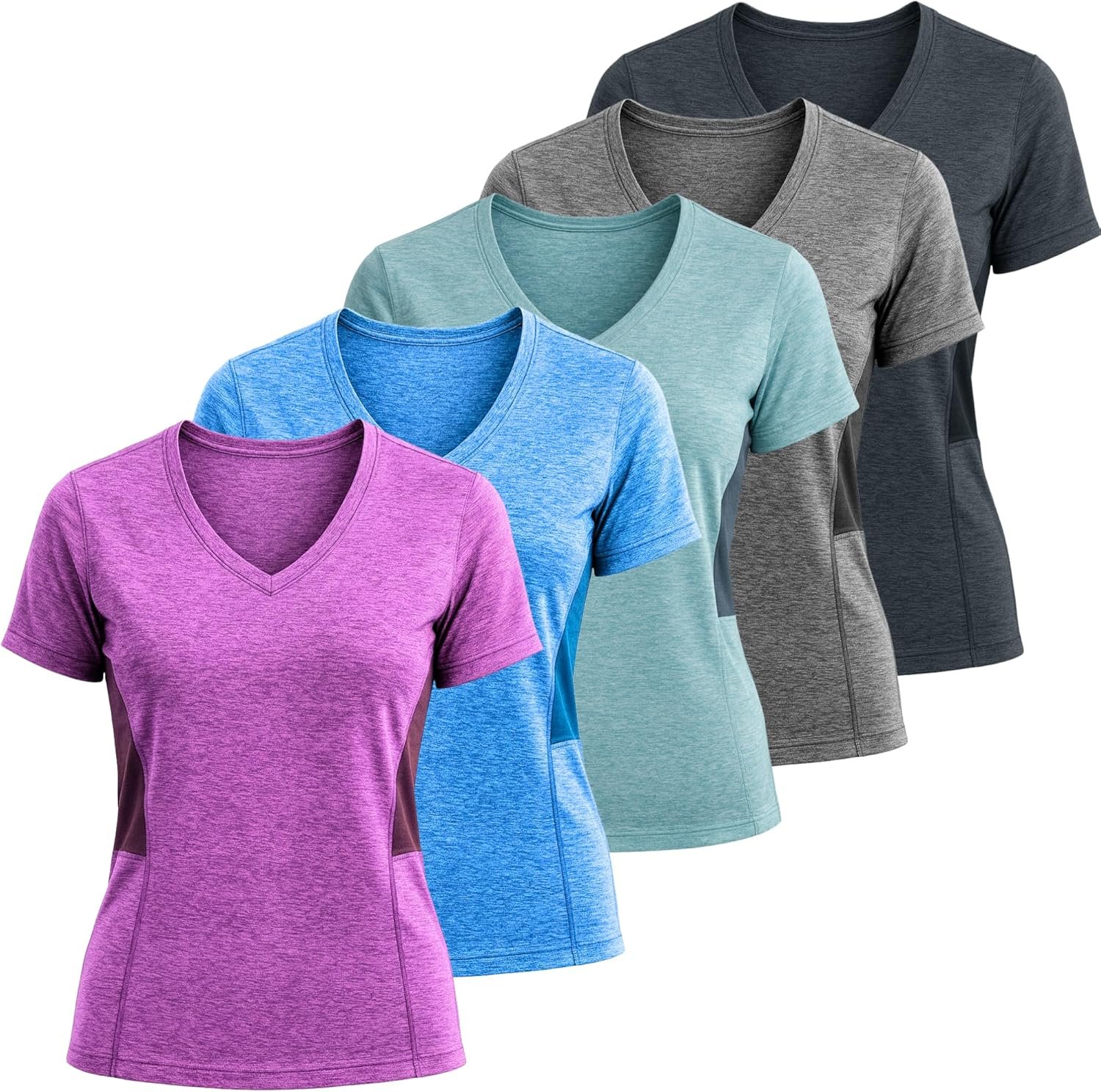 Lati Fashion 5 Pack Dry Fit Shirts for Women Workout Tops Short Sleeve V Neck Womens T Shirts for Yoga Running Pilates S-3X