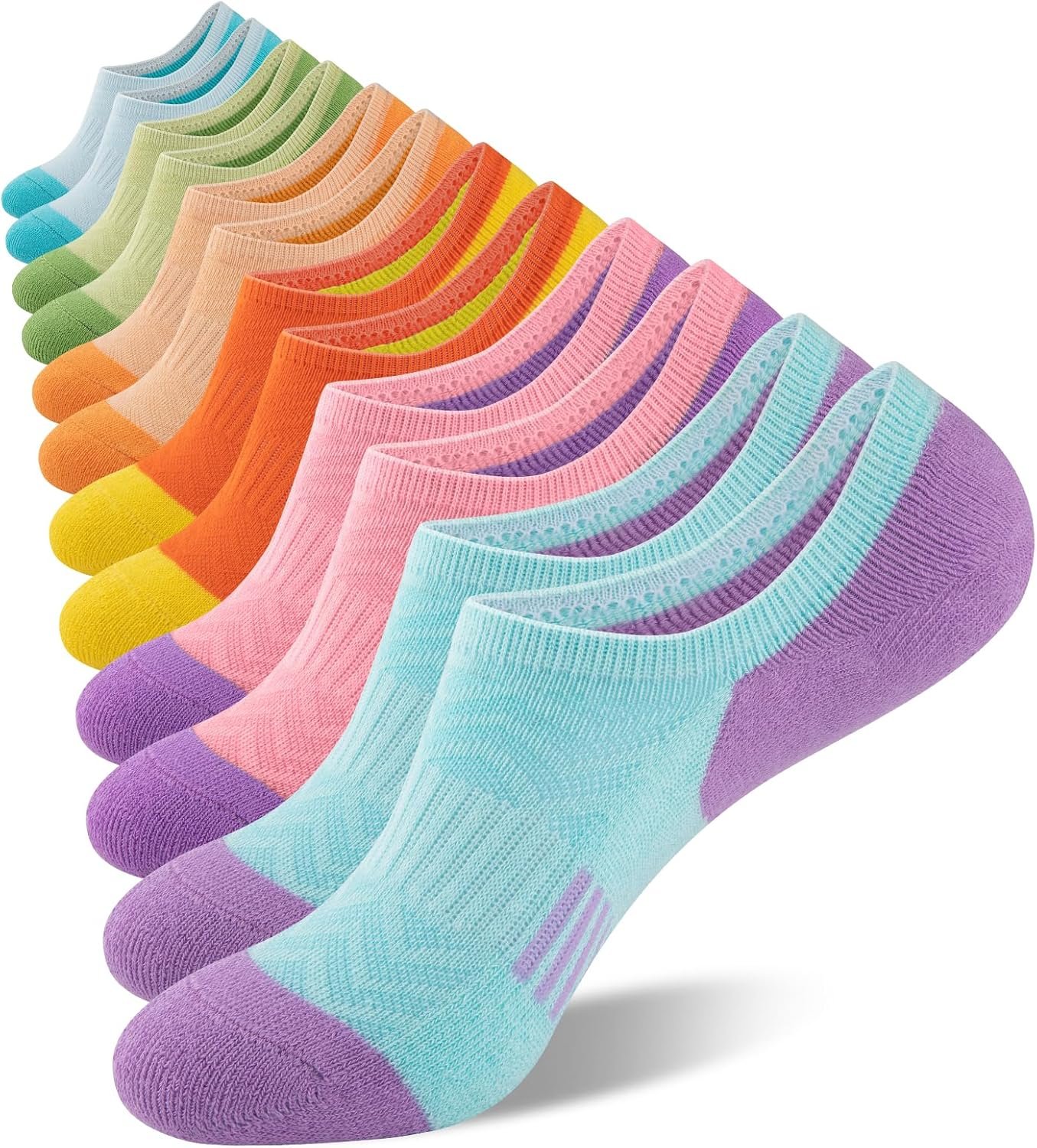 Eallco No Show Cotton Athletic Socks for Women – Low Cut, Ankle No Slip, Invisible Running Cushioned – 6 Pairs