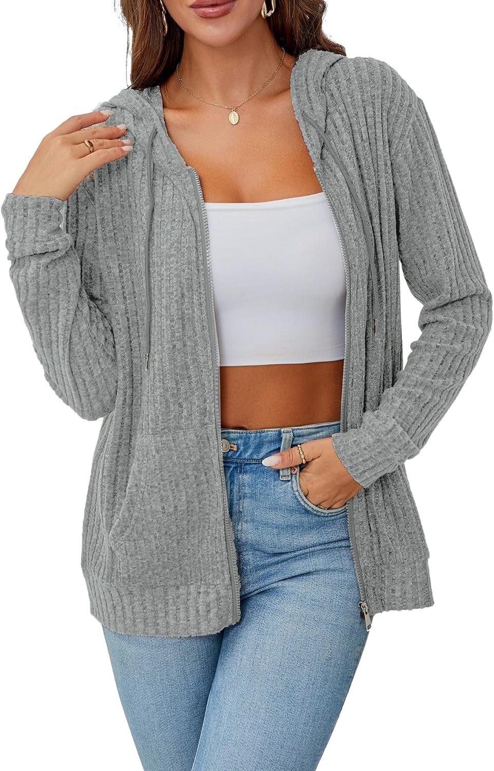 zip up hoodie Women long sleeve loose sweatshirt women’s lightweight fleece zip up jacket workout clothing