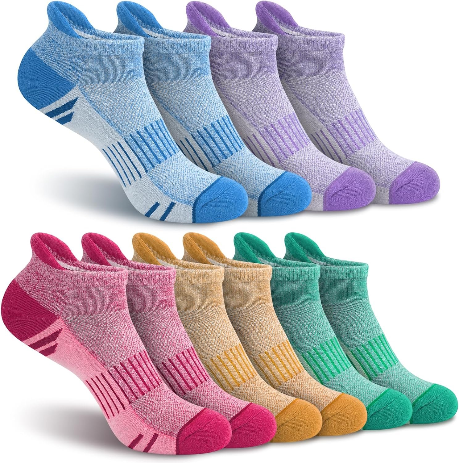 YSense Ankle Socks for Women Men, Thick Cushioned Running Athletic Cotton Socks with Moisture Wicking Low Cut No Show
