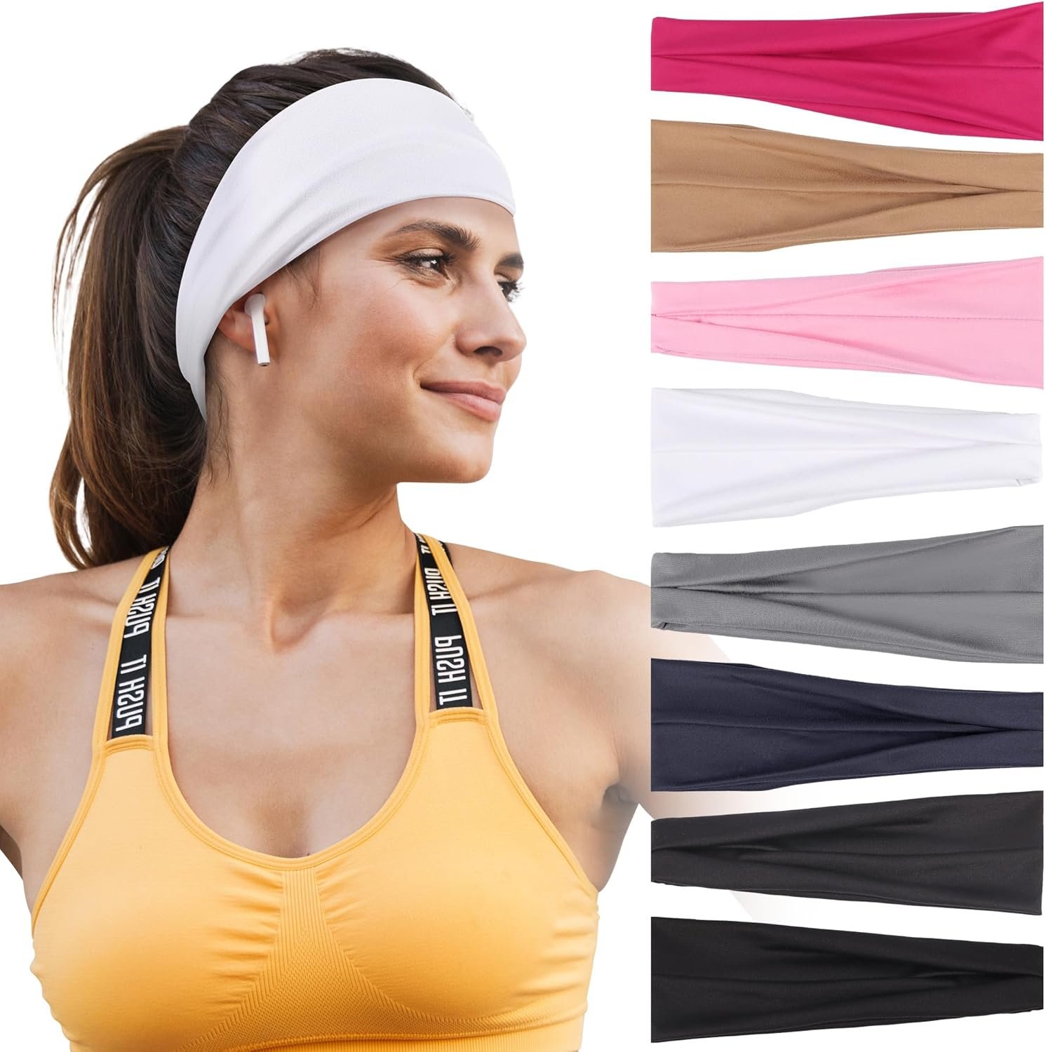 Headbands for Women – 8 Pack Wide Elastic Hair Bands, Soft Stretchy Non-Slip Sweatbands for Workouts, Yoga, Washing Face & Daily Wear