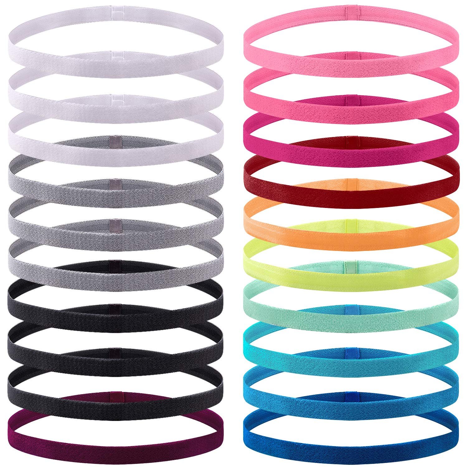 Duufin 20 Pieces Elastic Headbands Non Slip Sport Headband Colorful Hair Bands Workout Headband Sweatband Fashion Yoga, Running Elastic Sports Headbands for Women, Men and Girls, 14 Colors
