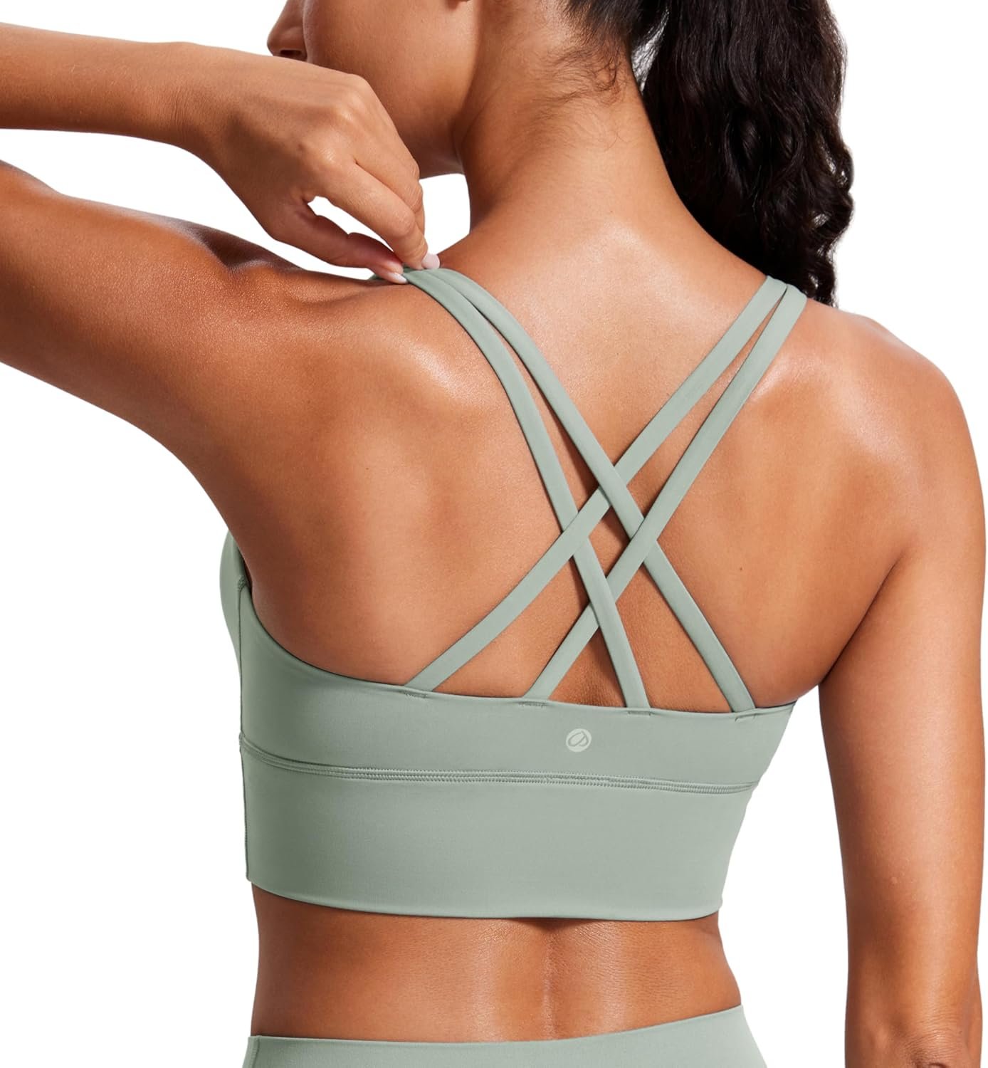 CRZ YOGA Naked Feeling Strappy Longline Sports Bras for Women – Medium Impact Criss Cross Yoga Padded Workout Crop Top