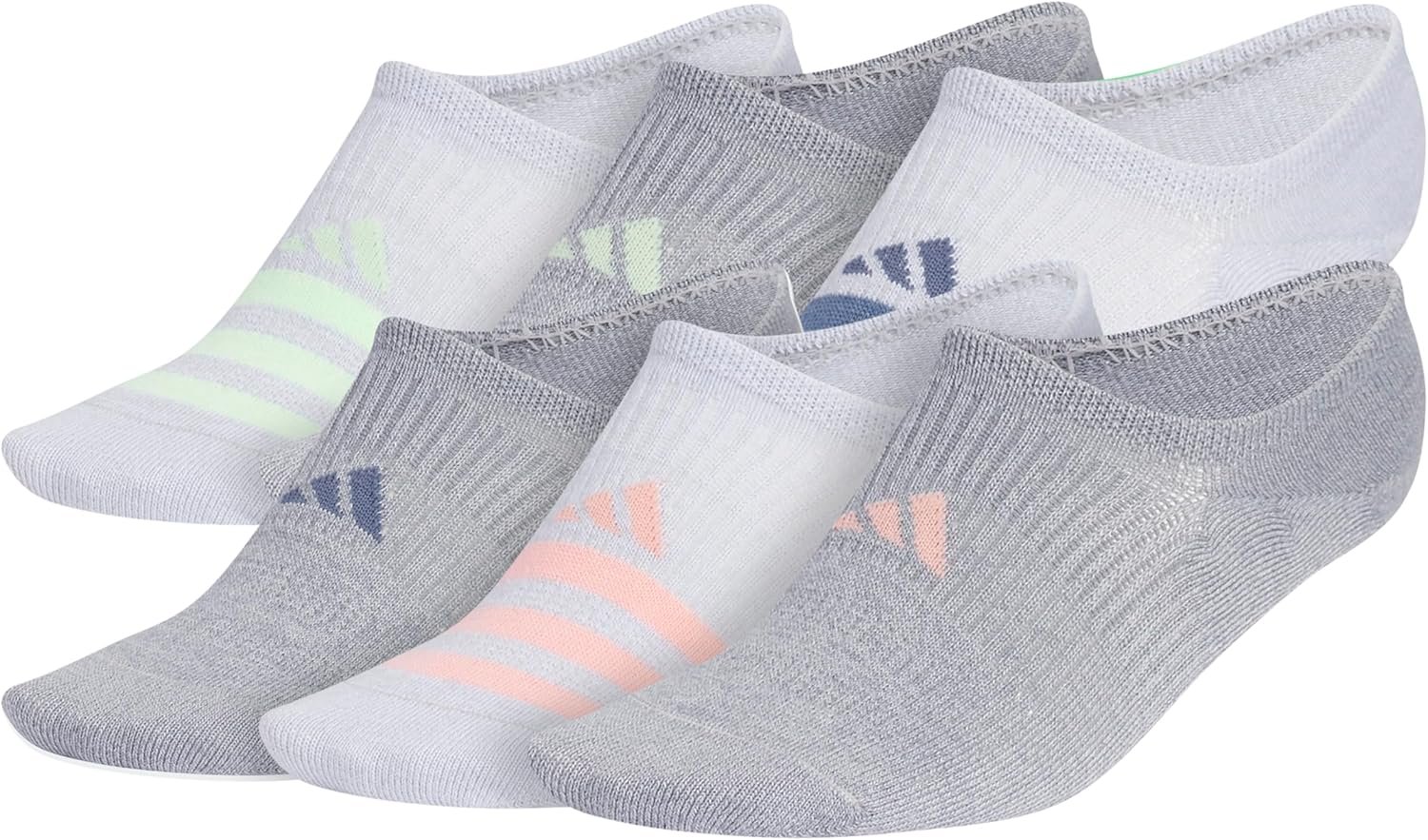 adidas Women’s Superlite Super No Show Invisible Socks (6 Pairs) Lightweight & Breathable