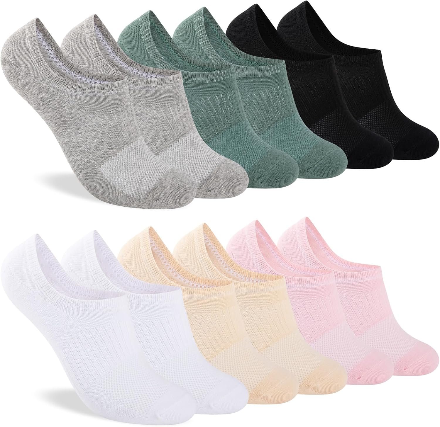 Heatuff Womens No Show Socks, Thin Cotton Invisible Low Cut Socks for Women with Anti-Slip Design 6/8 Pairs