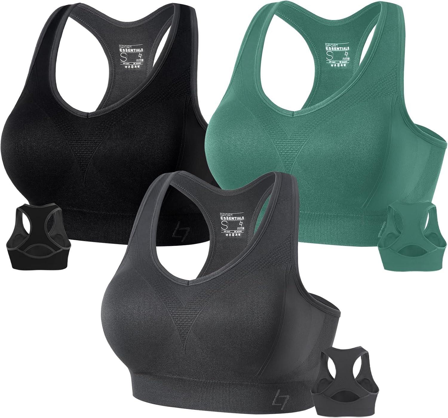 FITTIN Racerback Sports Bras for Women – Padded Comfortable Seamless Support for Yoga Workout Gym – for Plus Size Large Bust