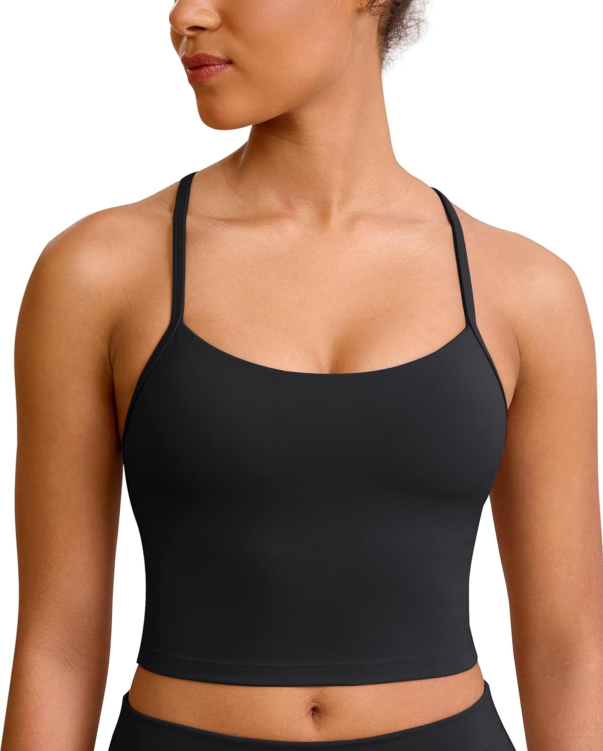 BAYDI Clouduxi Y Back Crop Tank Tops for Women – Thin Strap Padded Workout Yoga Longline Sports Bras