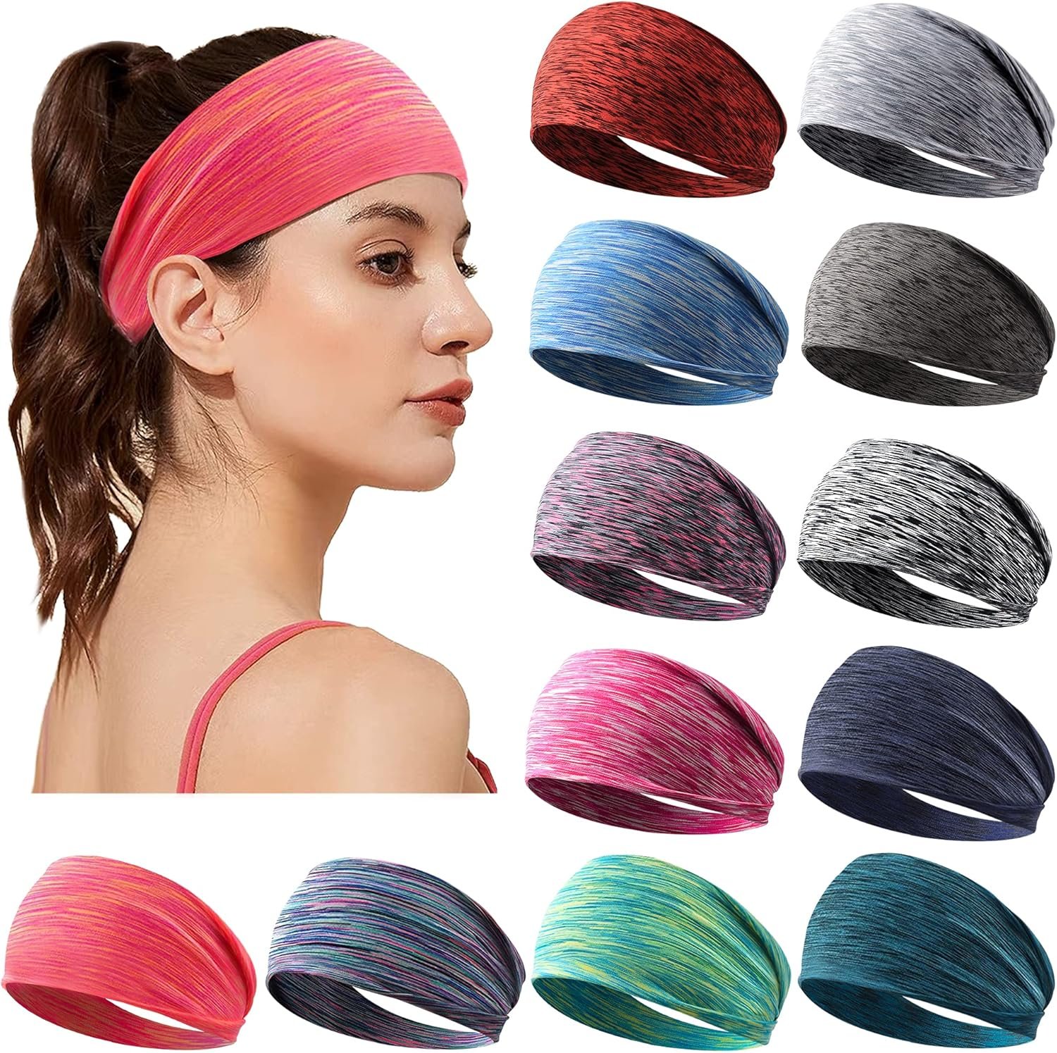 Women’s Workout Headbands Non Slip Sport Sweatbands Yoga Hairbands for Travel Fitness Athletic Elastic Moisture Wicking for Girls