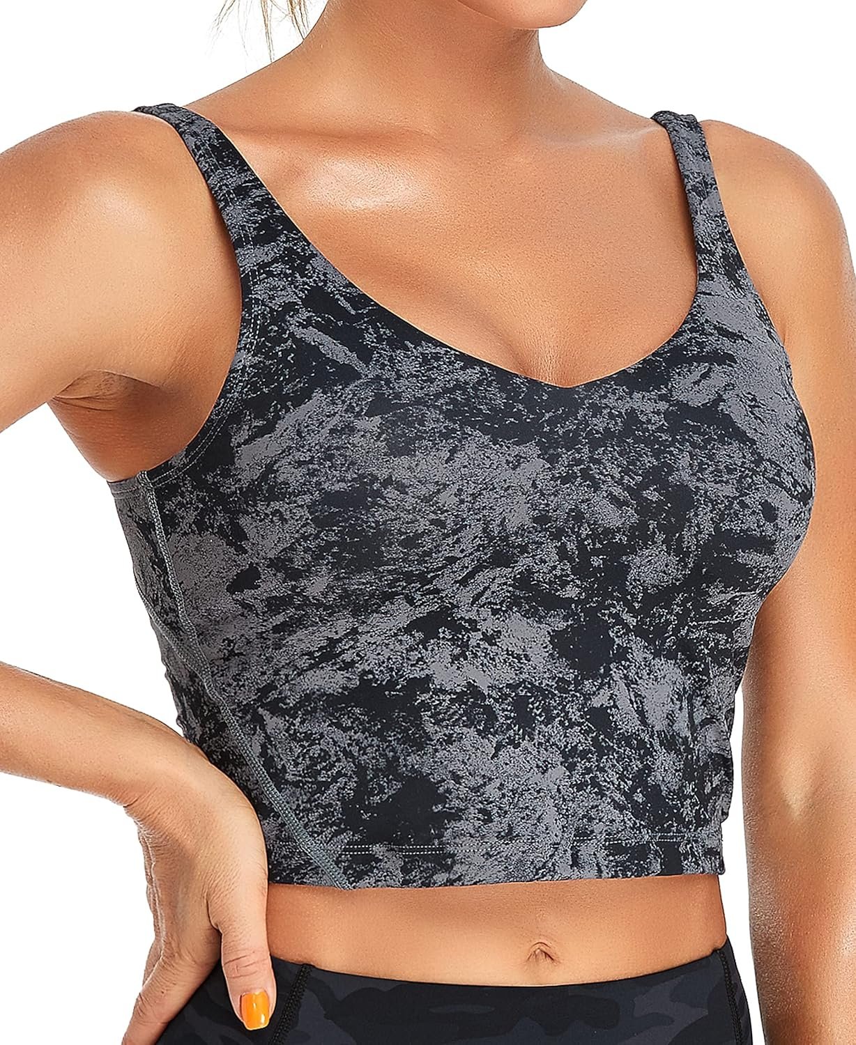 Oalka Sports Bra Womens Longline Padded Crop Tank Yoga Bras Workout Fitness Top