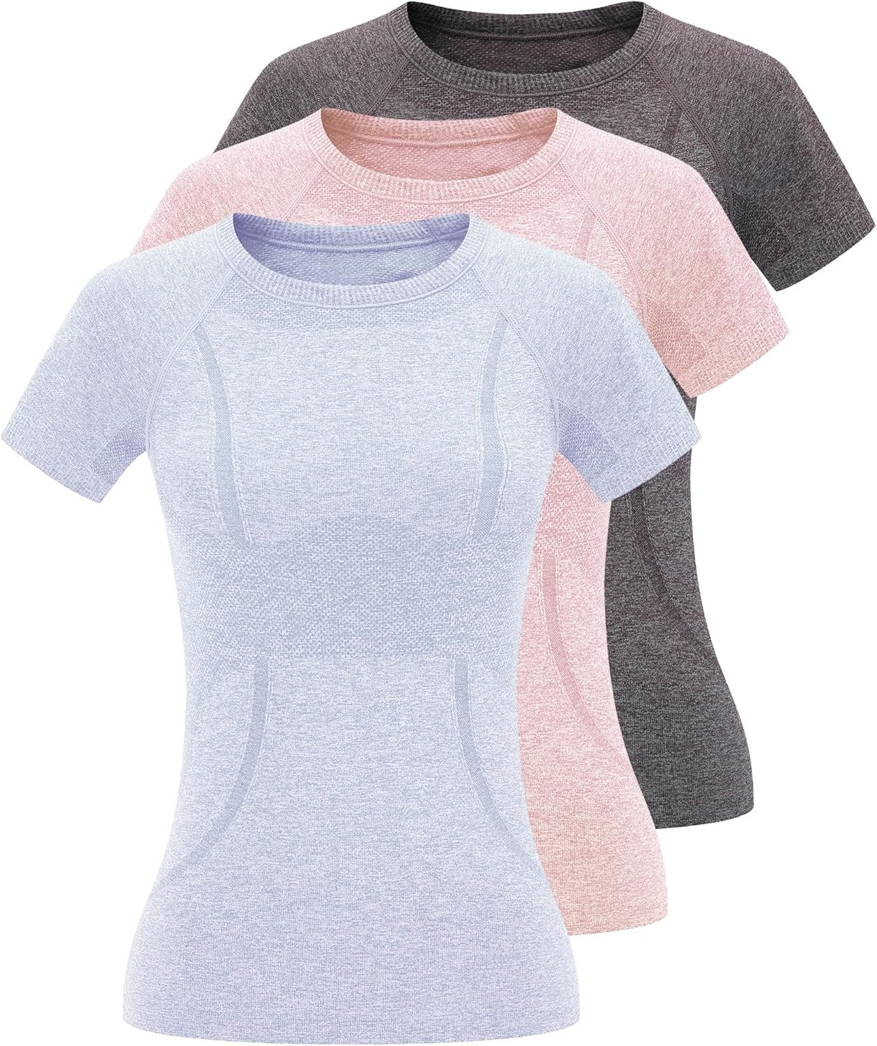 3 Pack Seamless Workout Shirts for Women – Moisture Wicking Quick-Dry Active Athletic Women’s Gym Performance T Shirts