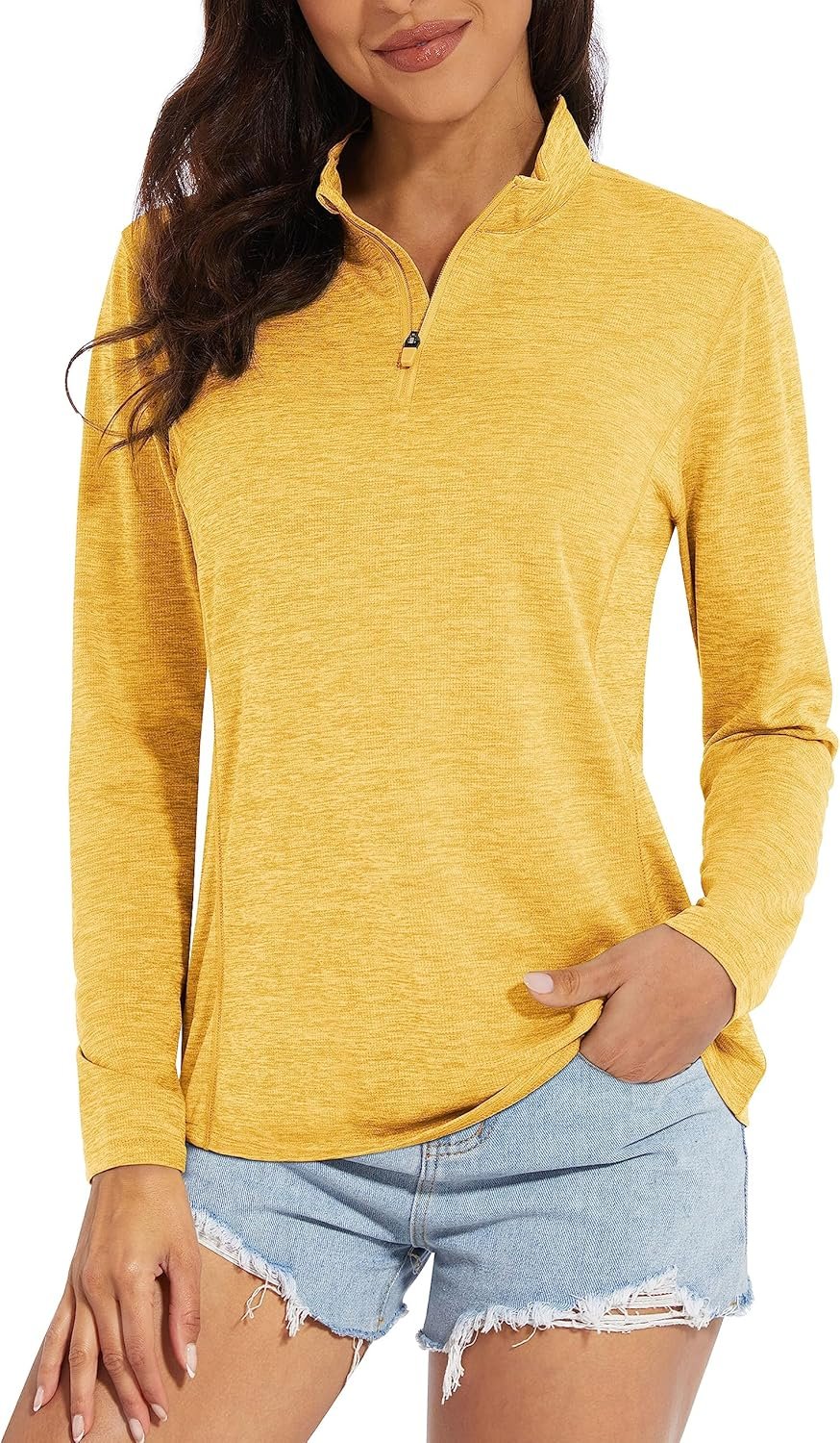 MAGCOMSEN Women’s UPF 50+ Sun Shirts Long Sleeve 1/4 Zip Pullover Quick Dry Workout Hiking Tops Running Athletic Shirts