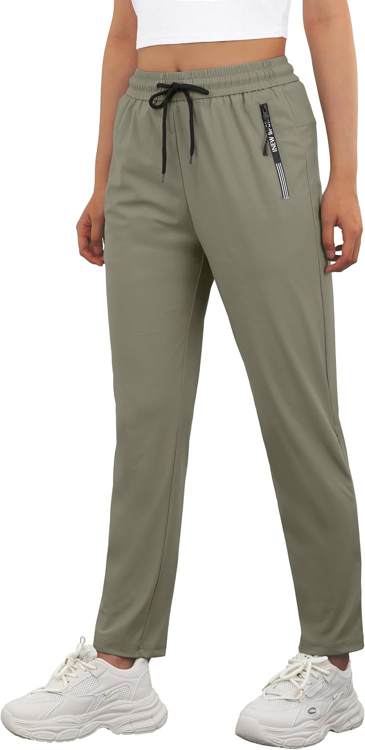 IWOLLENCE Women’s Active Stretch Pants Quick Dry Breathable Athletic Comfy Fit Hiking Pant with Zipper Pockets