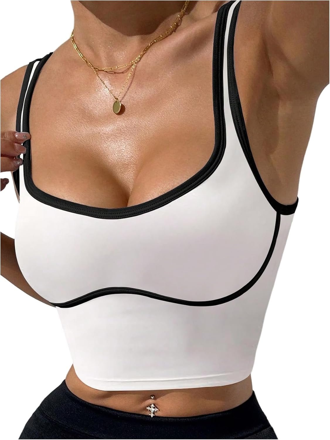 SOLY HUX Women’s Athletic Tops Scoop Neck Sleeveless Contrast Binding Workout Yoga Crop Tank Top