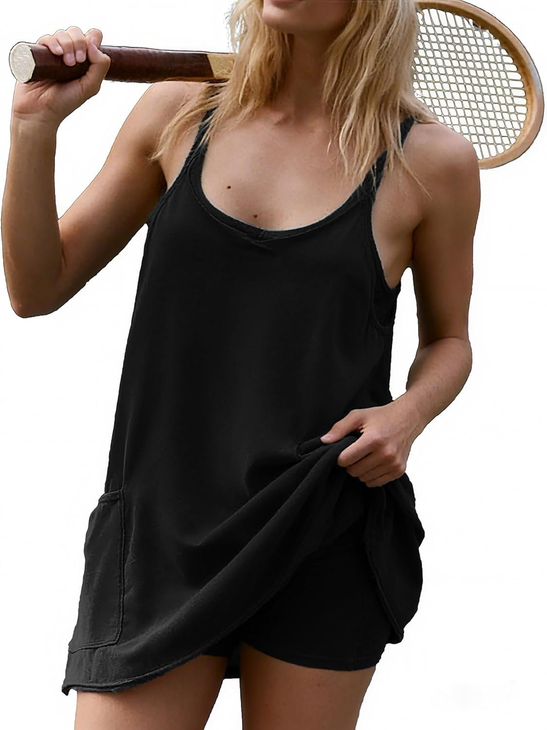 Womens 2026 Summer Sleeveless Mini Dress Spaghetti Strap Sundress with Built-in Shorts Golf Athletic Dresses