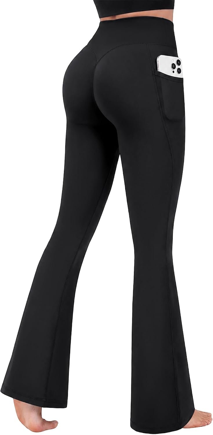 DLOODA Crossover Yoga Pants Women High Waisted Flare Leggings with Pockets | Seamless, Bootcut, 2 Side Pockets, Buttery Soft, 4 Way Stretch, Breathable, Non See-Through, Gym, Workout, Pilates, Casual