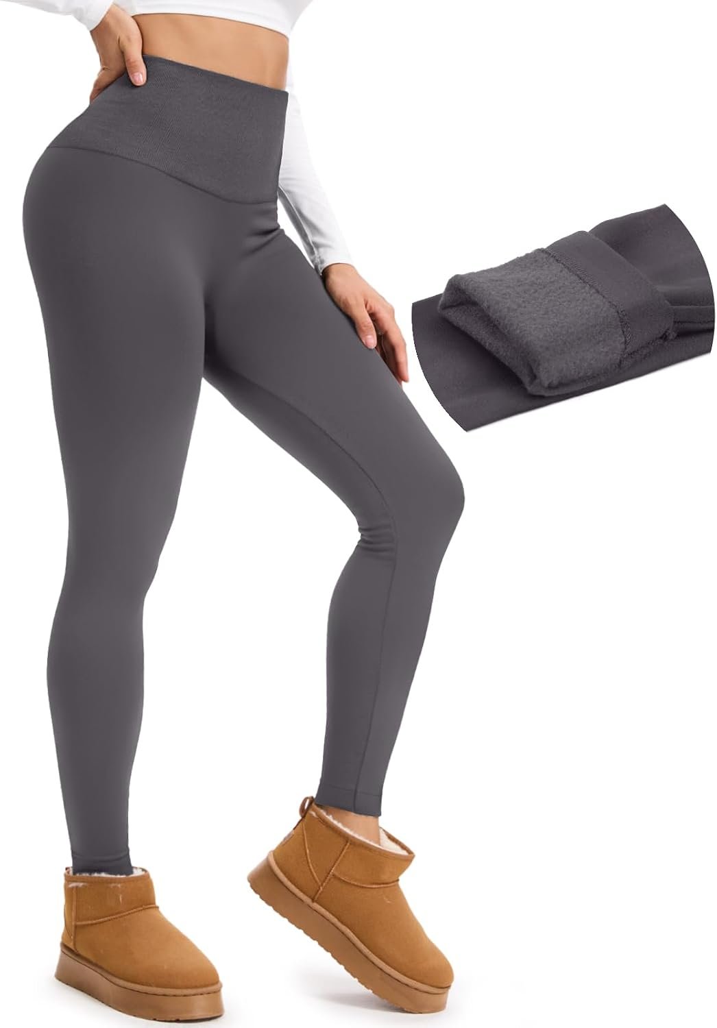 yeuG Fleece Lined Leggings for Women Thermal High Waisted Tummy Control Seamless Workout Yoga Pants