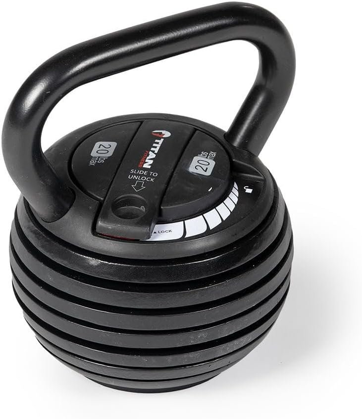 Titan Fitness 5 LB-20 LB Adjustable Kettlebell Weight Set, 6 Drop Cast Iron Plates, Full Body Exercise Home Gym, Weightlifting, Conditioning, Strength and Core Training for Men and Women