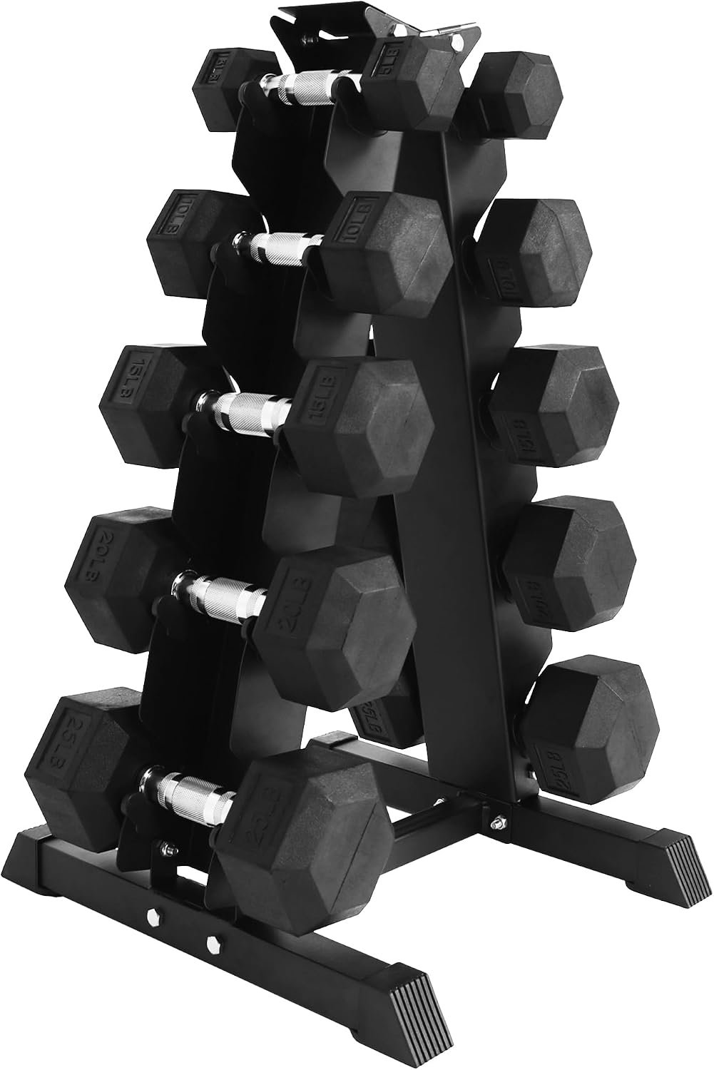 BalanceFrom Rubber Coated Hex Dumbbell Weight Set with Storage Rack, 100LB or 150LB or 200LB Set, 5-20 lbs or 5-25 lbs or 10-30 lbs Pairs