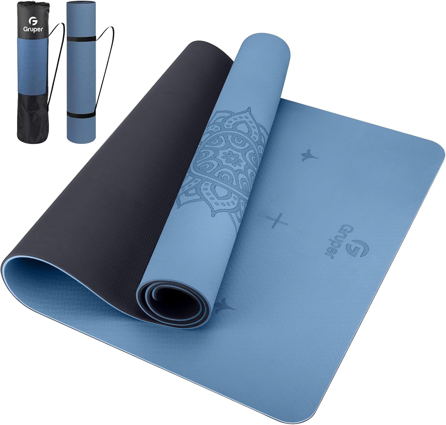 Gruper Yoga Mat Non Slip TPE Extra Wide Yoga Mat with Alignment Mark, 72″L x 32″W x 0.32″/0.24″Th (183cm x 80cm x 8mm/6mm), Anti-Tear Exercise Mat with Carrying Strap and Bag, Workout Mats for Yoga, Pilates