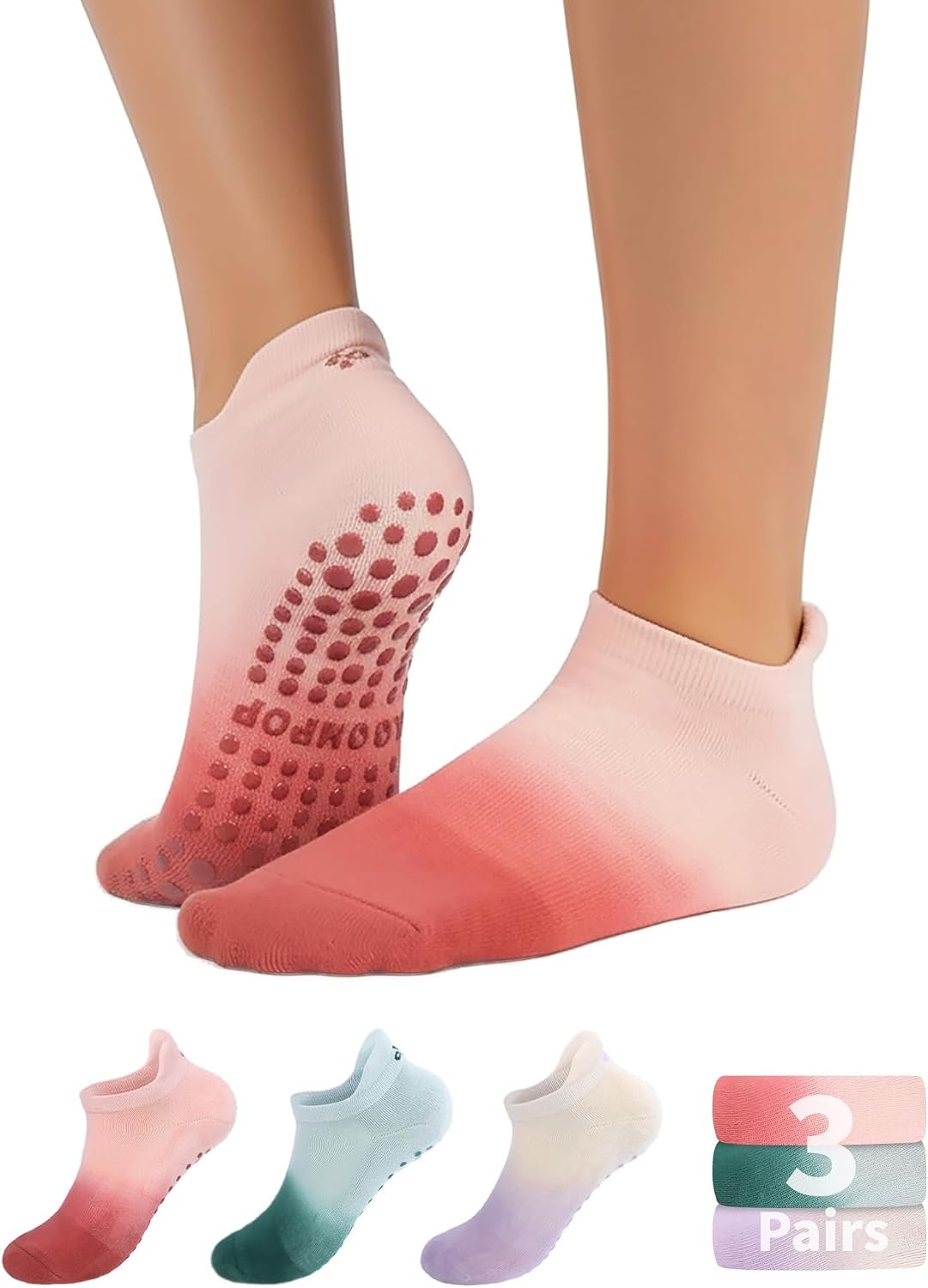 Women’s Ombré Pilates Grip Socks, Non-Slip Yoga & Barre Socks