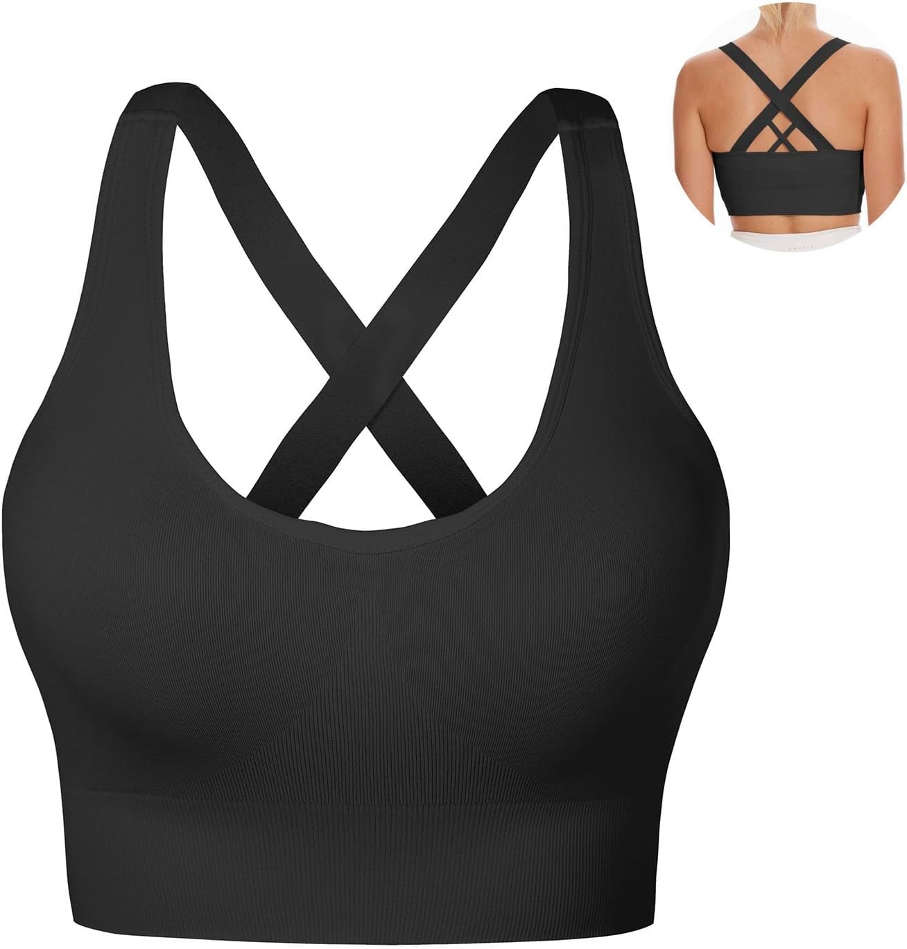 Sports Bra for Women Unpadded Medium Support Criss Cross Back Strappy Workout Bra High Impact Gym Activewear Top