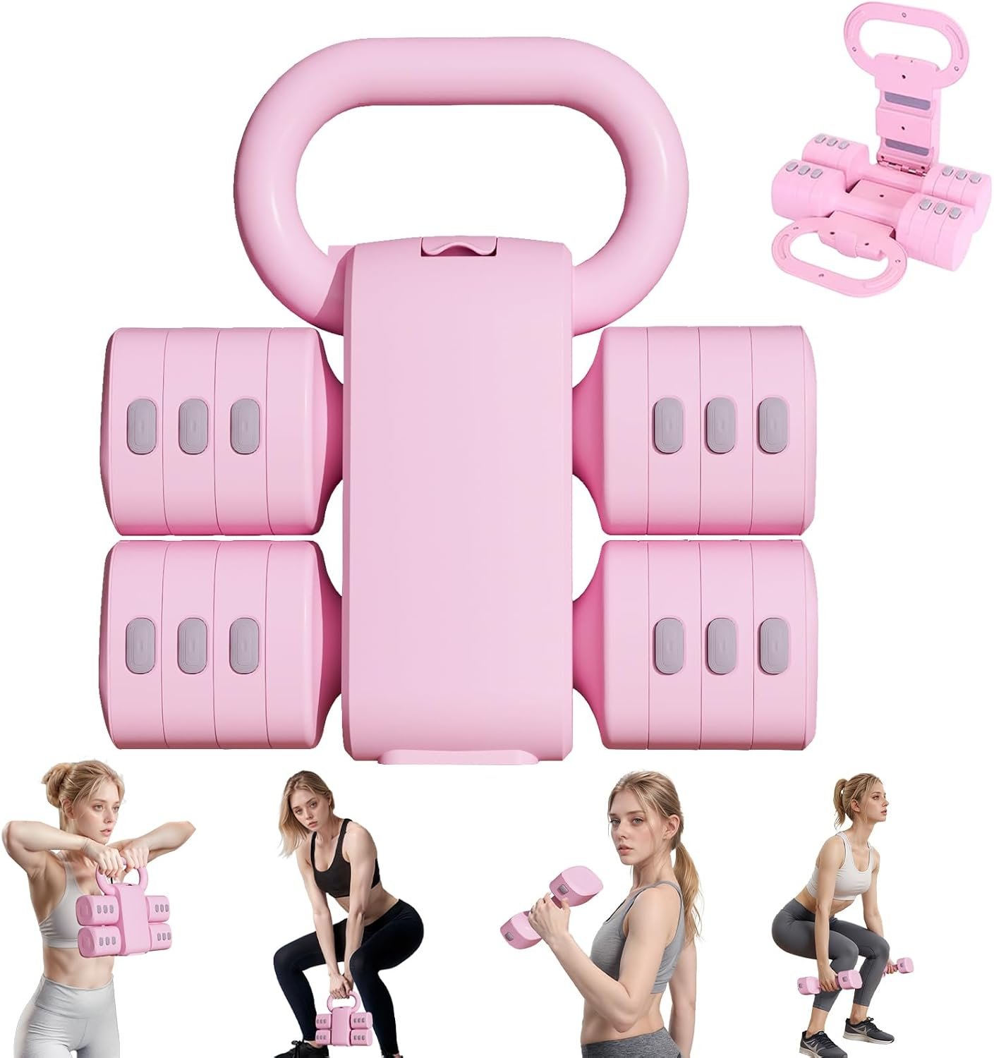 Adjustable Kettlebell Set, 4-in-1 Free Weight Kettlebell sets (5.5lbs 7.7lbs 9.9lbs 12.1lbs) for women, Hand Weight Dumbbell Set of 2 for Home Gym Fitness Training