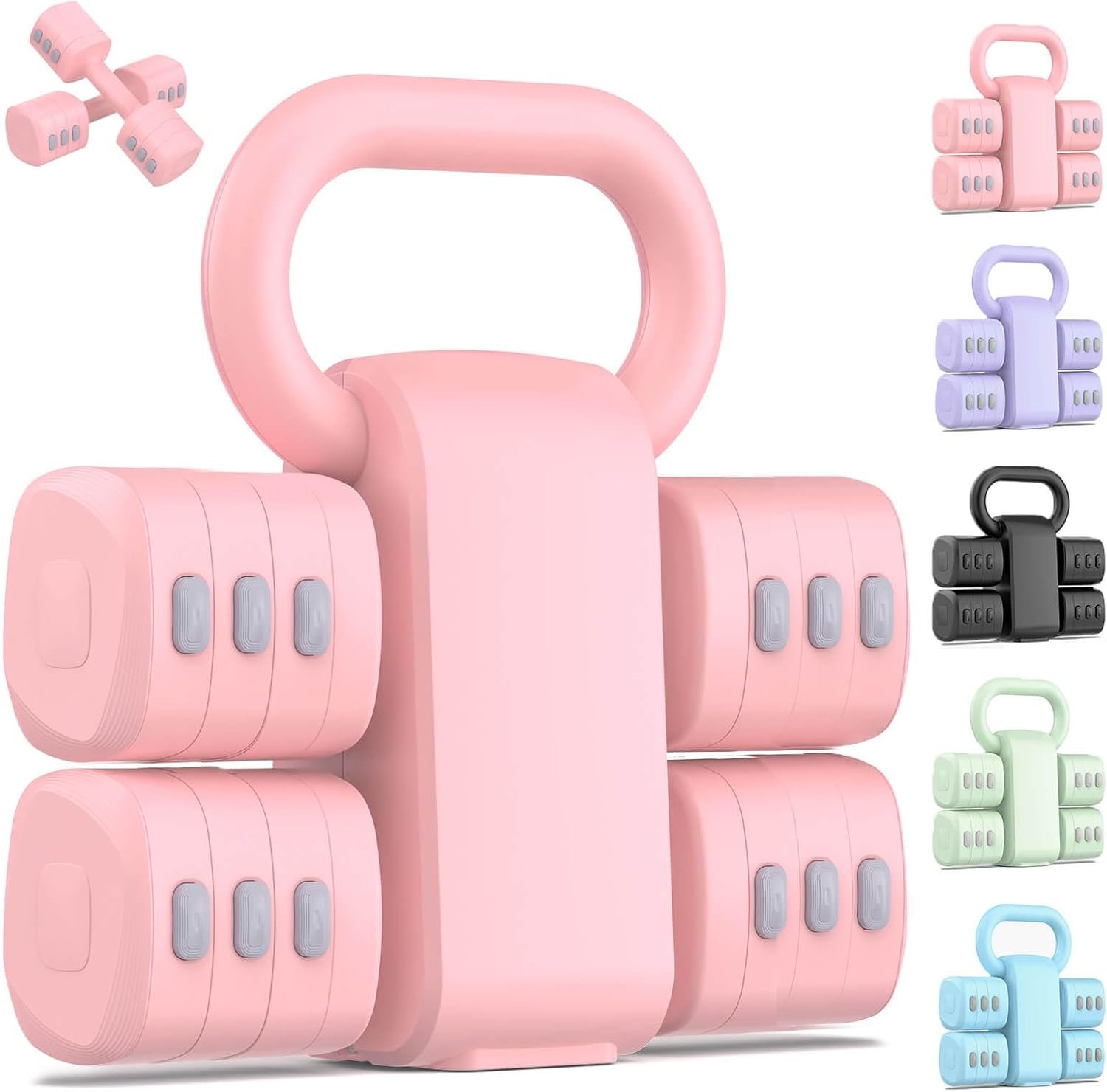 2-in-1 Adjustable Dumbbell Set, 4-Level Weights for Women | Convertible Dumbbell & Kettlebell,Adjustable 2.2-5.5lb Each,Quick-Change Button,Compact for Home Gym, Office & Outdoor