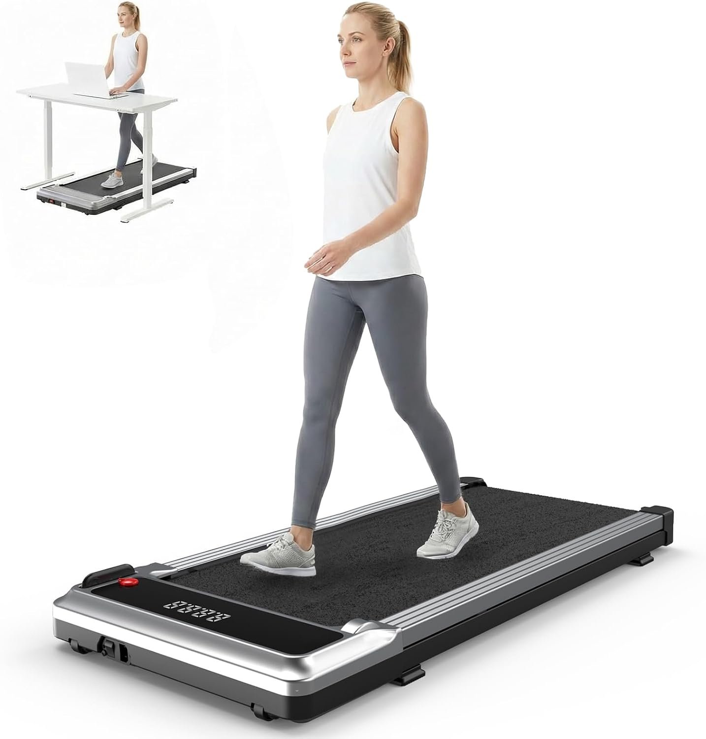 OLIXIS Under Desk Walking Pad Treadmill for Home Office Workouts | Compact Treadmill for Small Space, Portable Design, LED Display with Remote Control, Low Noise