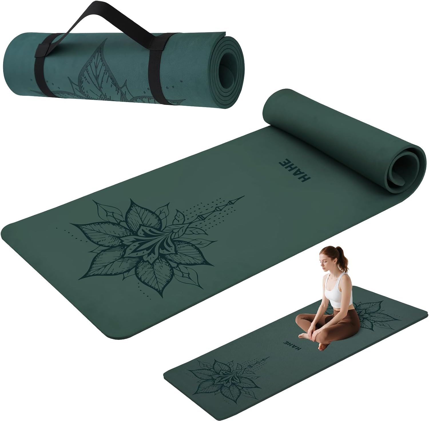 HAHE Yoga Mat Thick (8MM,1/3″), Eco-Friendly POE Non Slip Yoga Mat, High Rebound & Shock Absorption, Anti-Tear & Sweat-Resistant for Yoga, Fitness, Home, Workouts, Large Pilates Mats 72″x24″ with Carrying Strap
