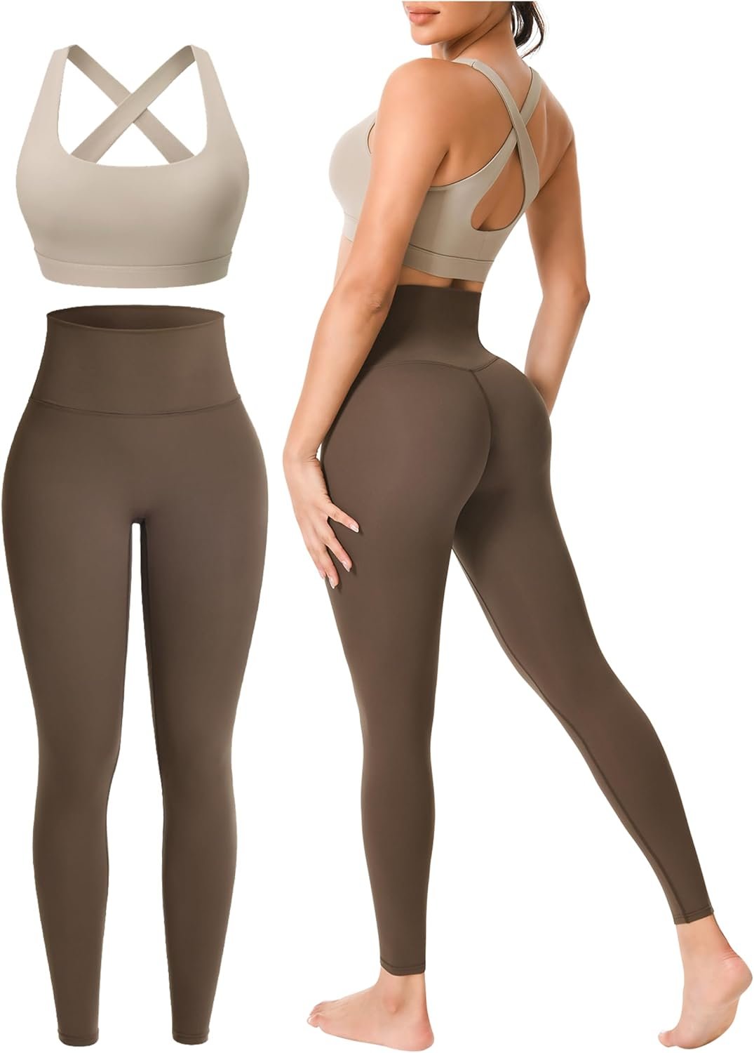 Workout Sets for Women 2 Pieces Seamless Yoga Legging Removable Bra Padding