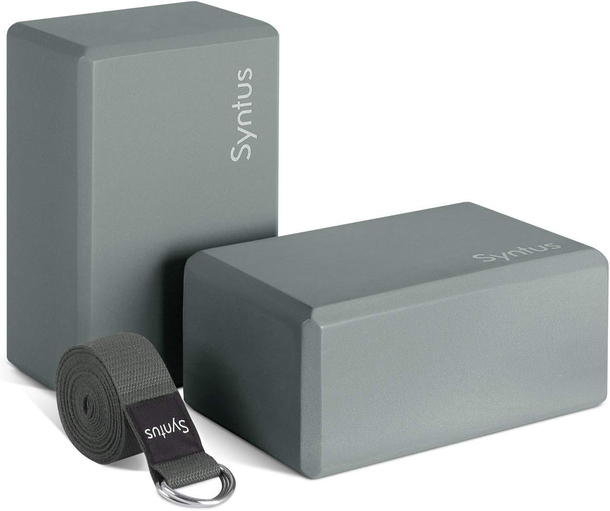 Syntus Yoga Block & Strap Set for Fitness, Pilates, Stretching and Toning | Natural Cork, EVA, 9×6×4 in, Eco-Friendly, Strong Support, Easy to Grip, Anti-Slip, Yoga, Pilates, Stretching Use